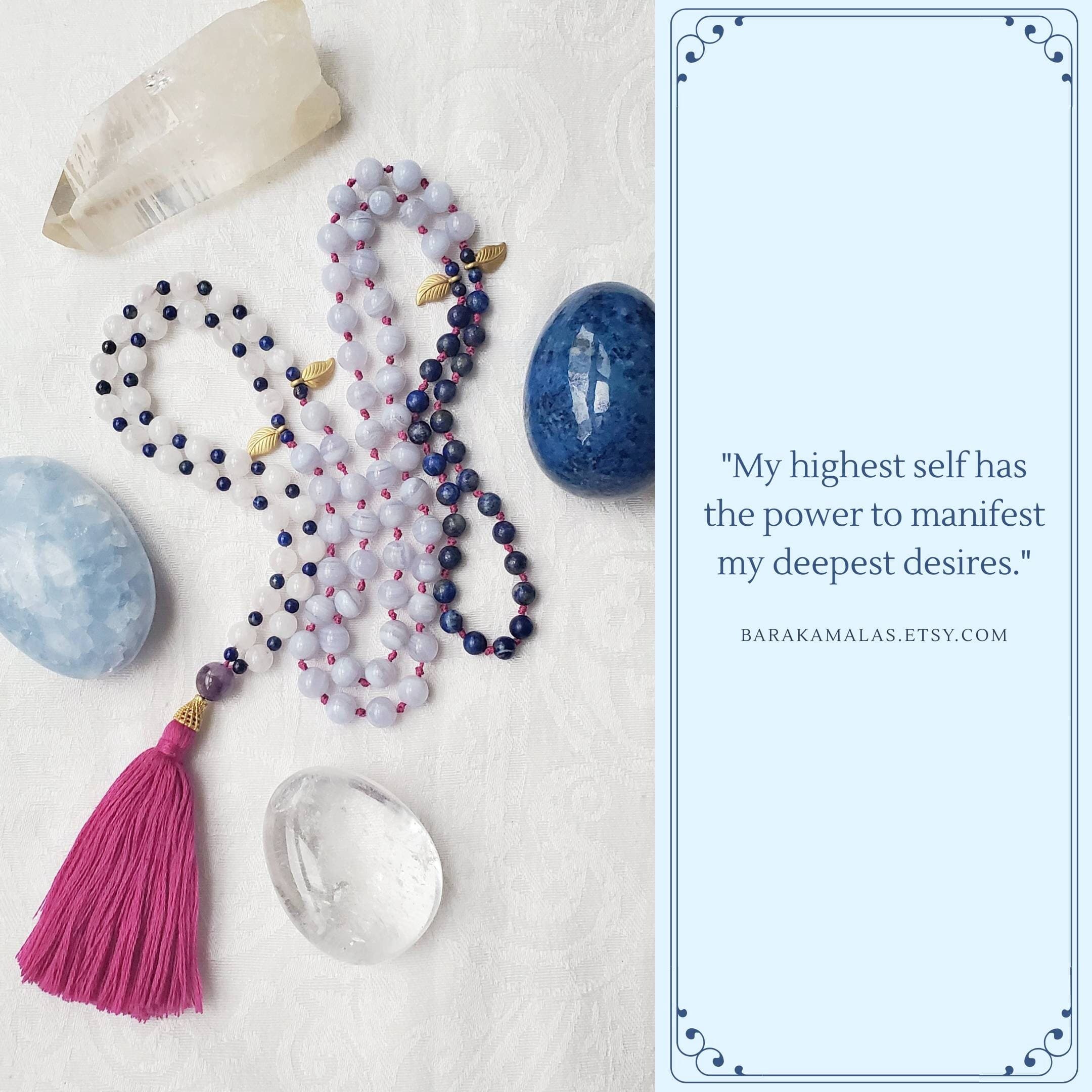 Moonstone 108 Mala Necklace – Lapis Lazuli & Blue Lace Agate