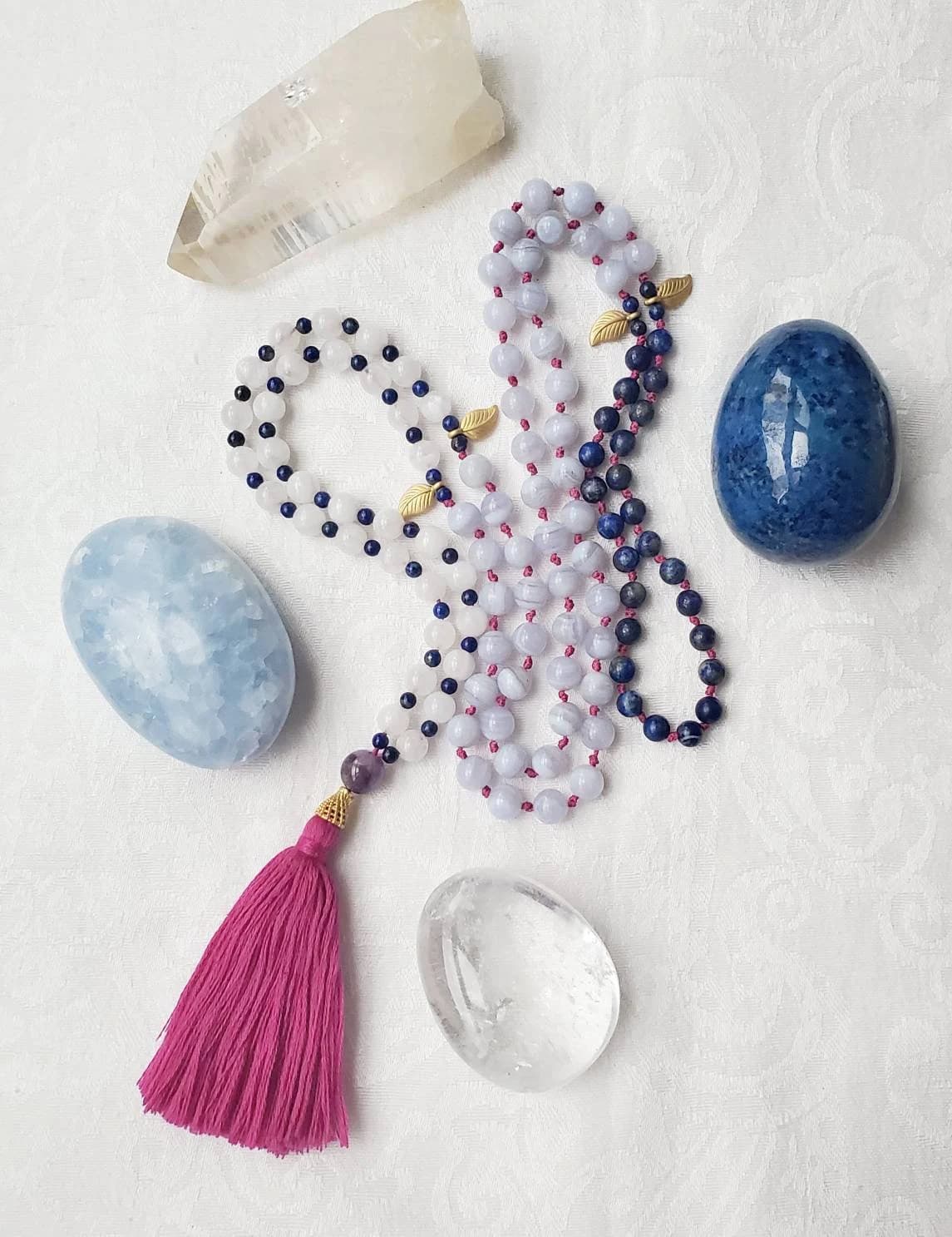 Moonstone 108 Mala Necklace – Lapis Lazuli & Blue Lace Agate - image 2