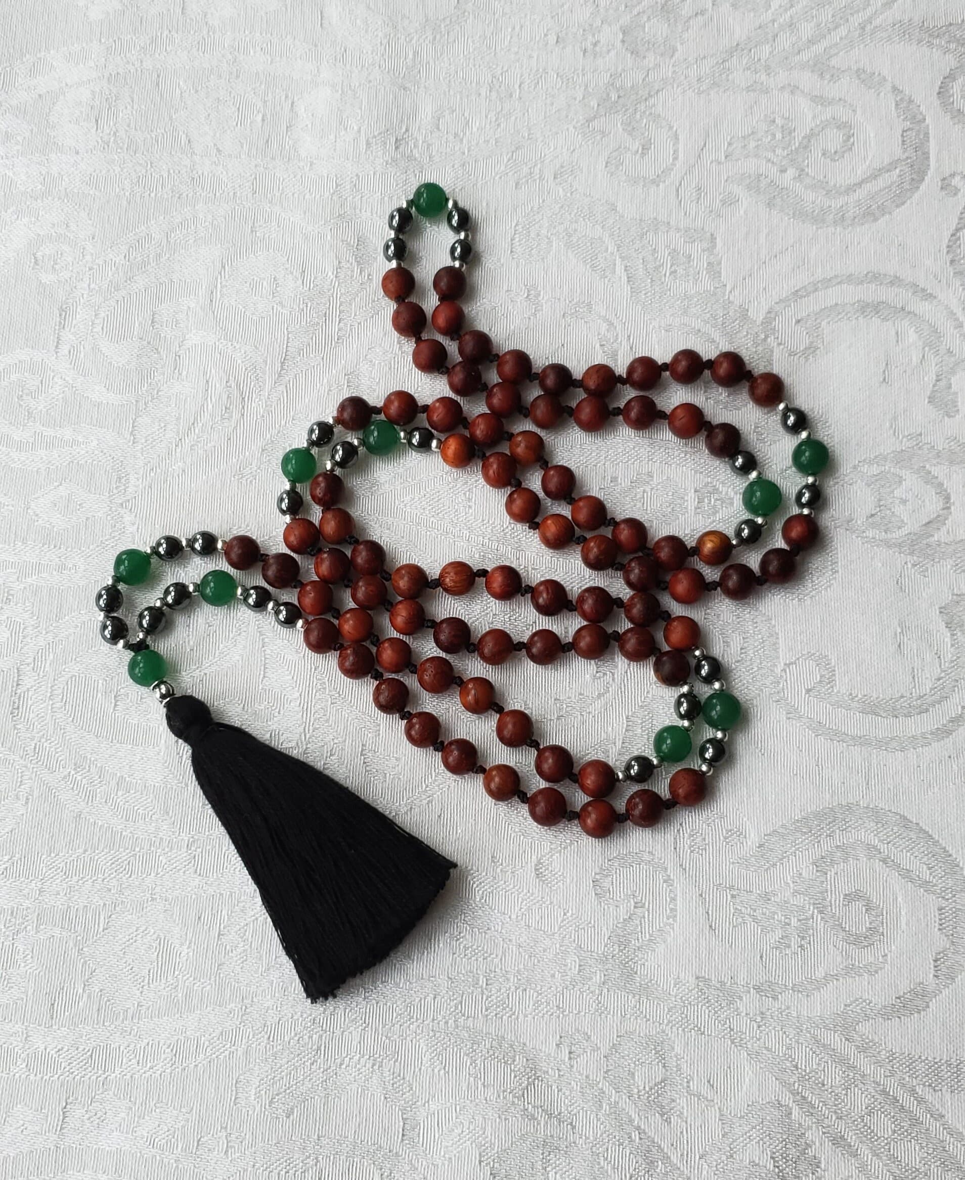 Mala Necklace for Men - Heart Chakra Mala - Hematite - Aventurine - Sandalwood - image 4