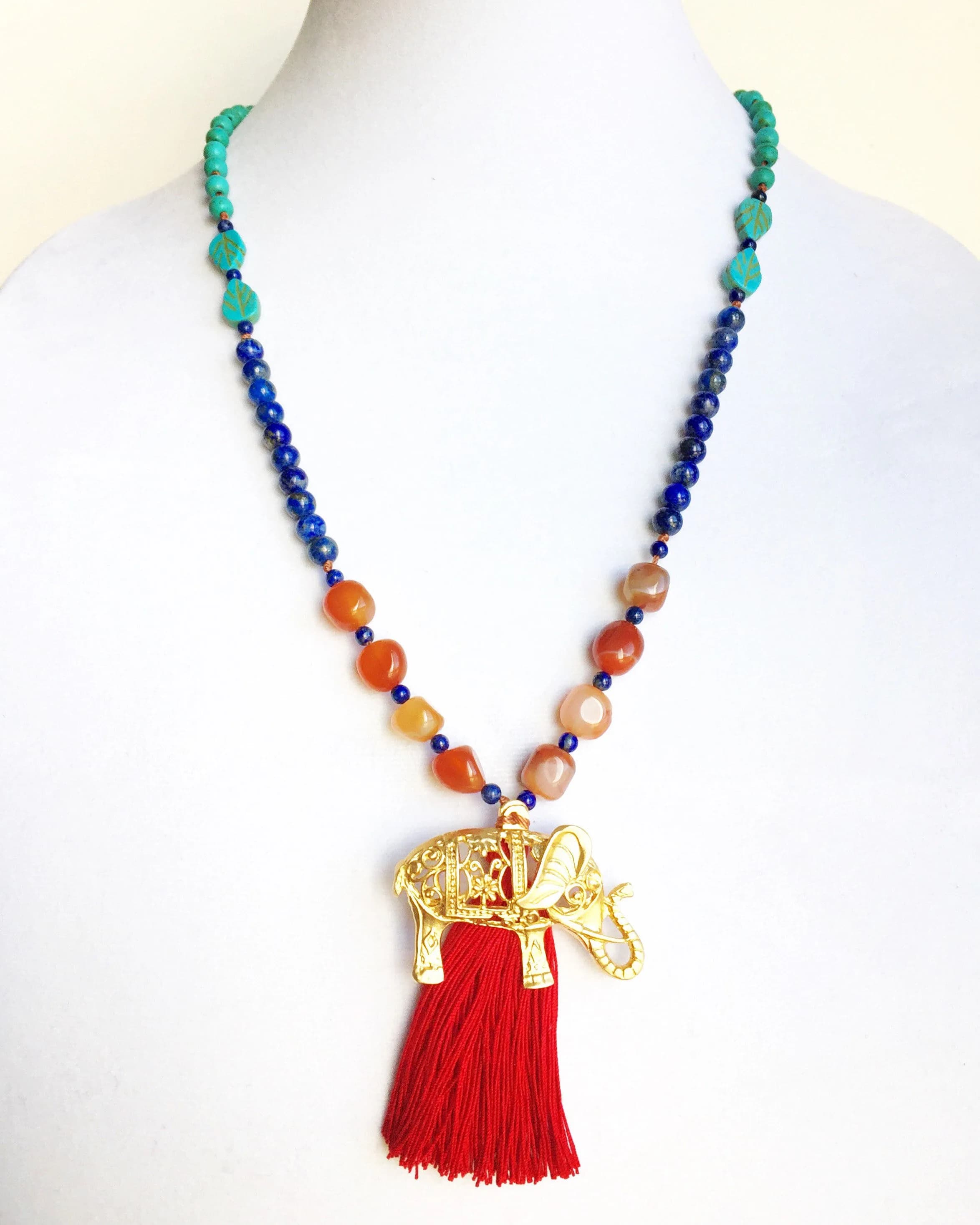 Hand Knotted Carnelian & Lapis Lazuli Mala Necklace – Ganesh Pendant - image 2