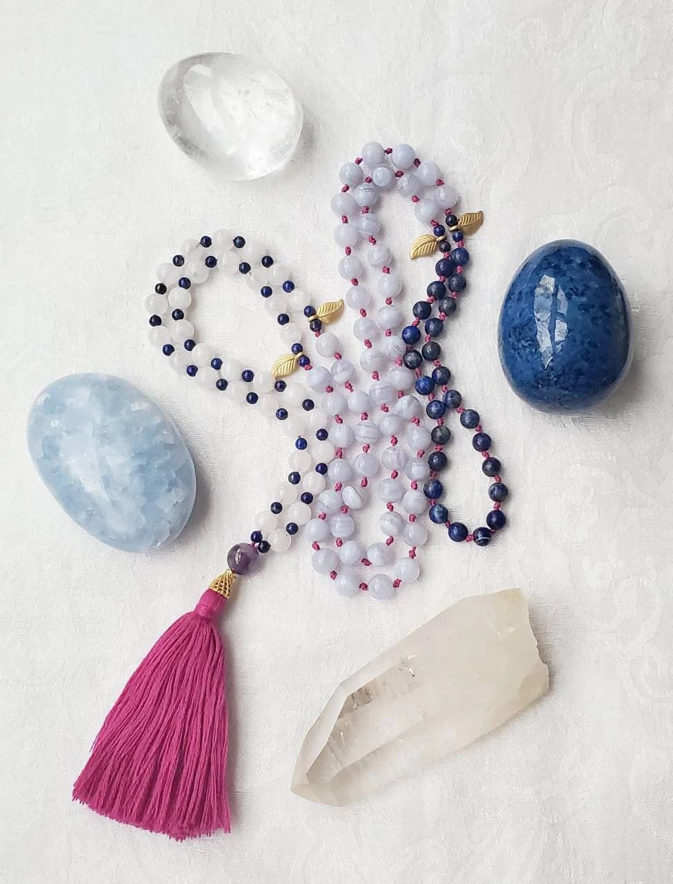 Moonstone 108 Mala Necklace – Lapis Lazuli & Blue Lace Agate - image 3