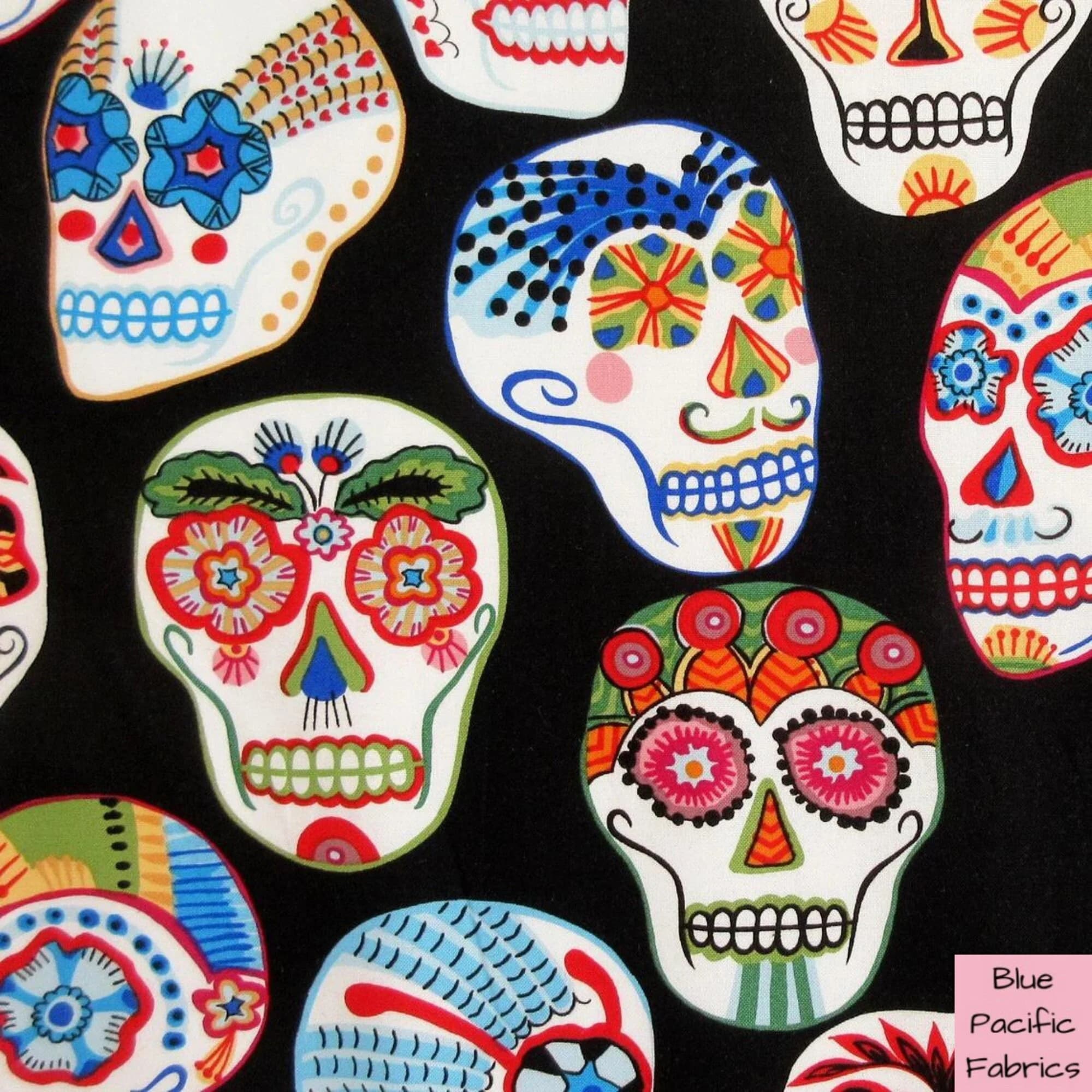 Skull Fabric, Calaveras Contentas in Black by Alexander Henry, Large Scale Print, By the Half or Full Yard - image 3