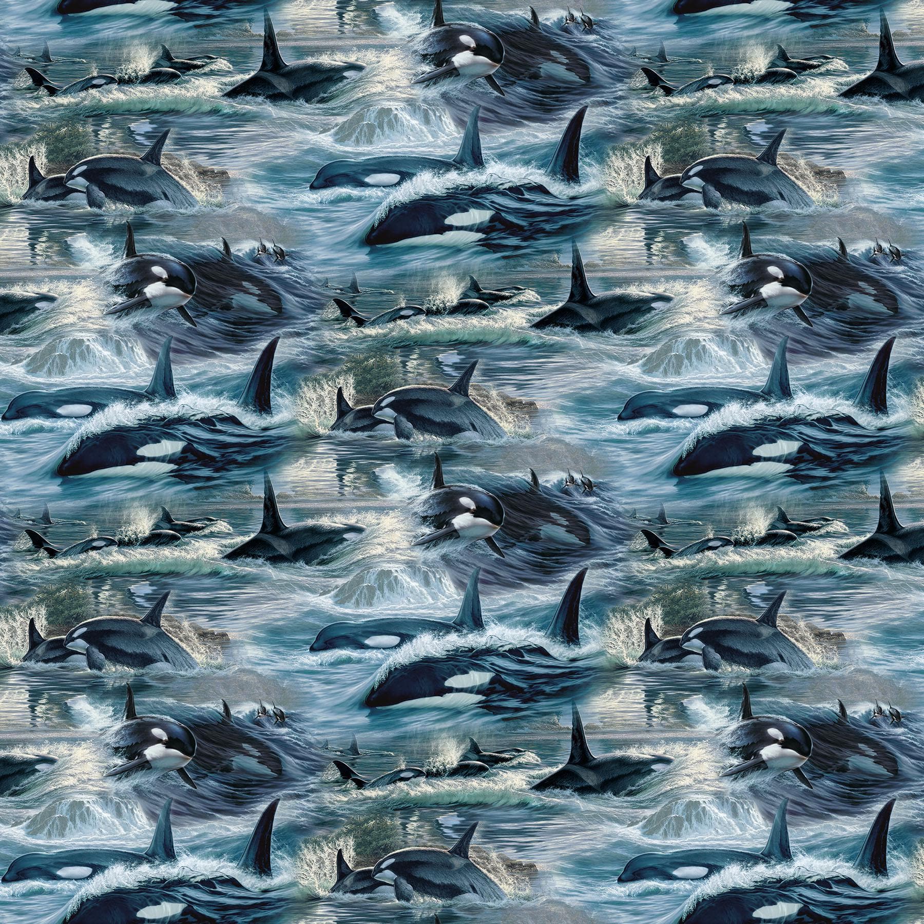 Orca Whale Fabric, Voyage -Naturescapes by Northcott Fabrics, By the Half or Full Yard