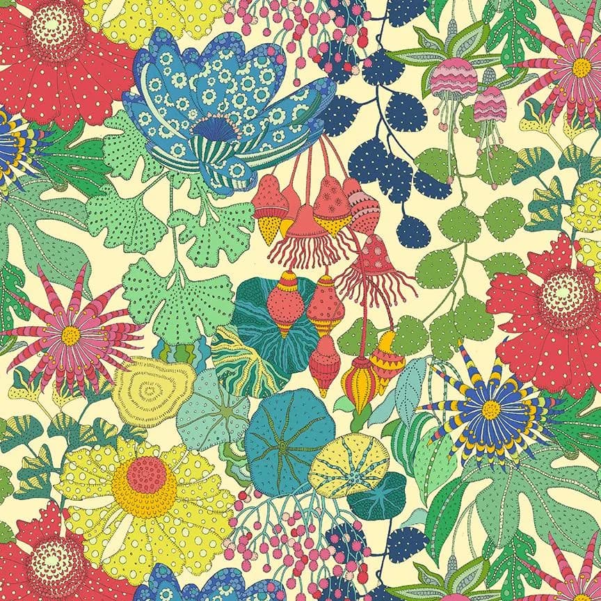 Fabric, Peony Park on Cream, Sunshine by Windham Fabrics, By the Half or Full Yard