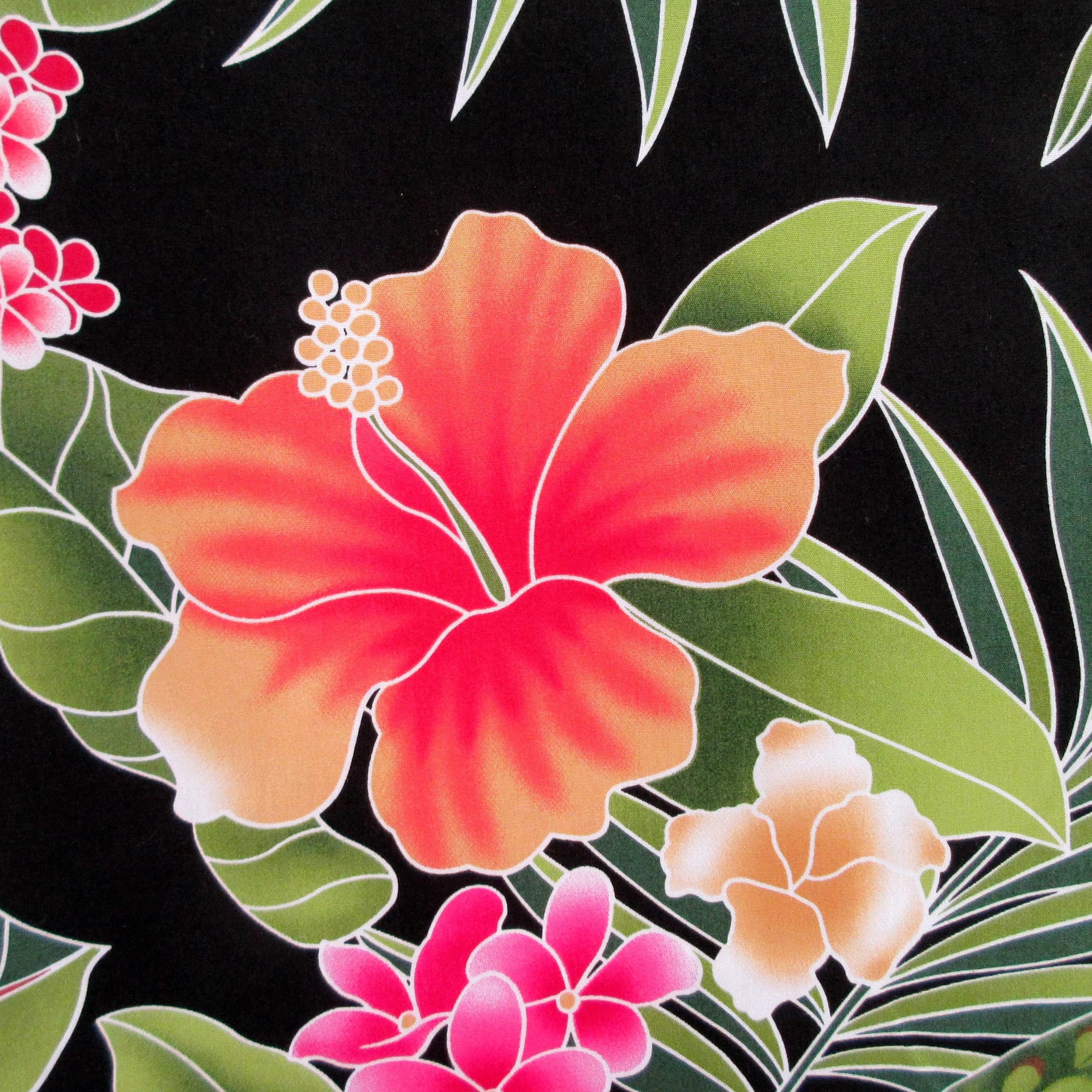 Fabric, Big Island Floral Hibiscus in Black,  Hawaiian Tropical, By the Yard - image 2