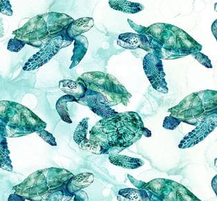 Sea Turtle Fabric, Turtles on White, Coral Reef by Northcott Fabrics, By the Half or Full Yard - image 2
