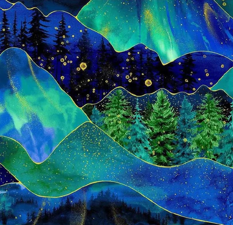 Fabric, Night Forest Patchwork, Endless Sky by Timeless Treasures, By the Half or Full Yard