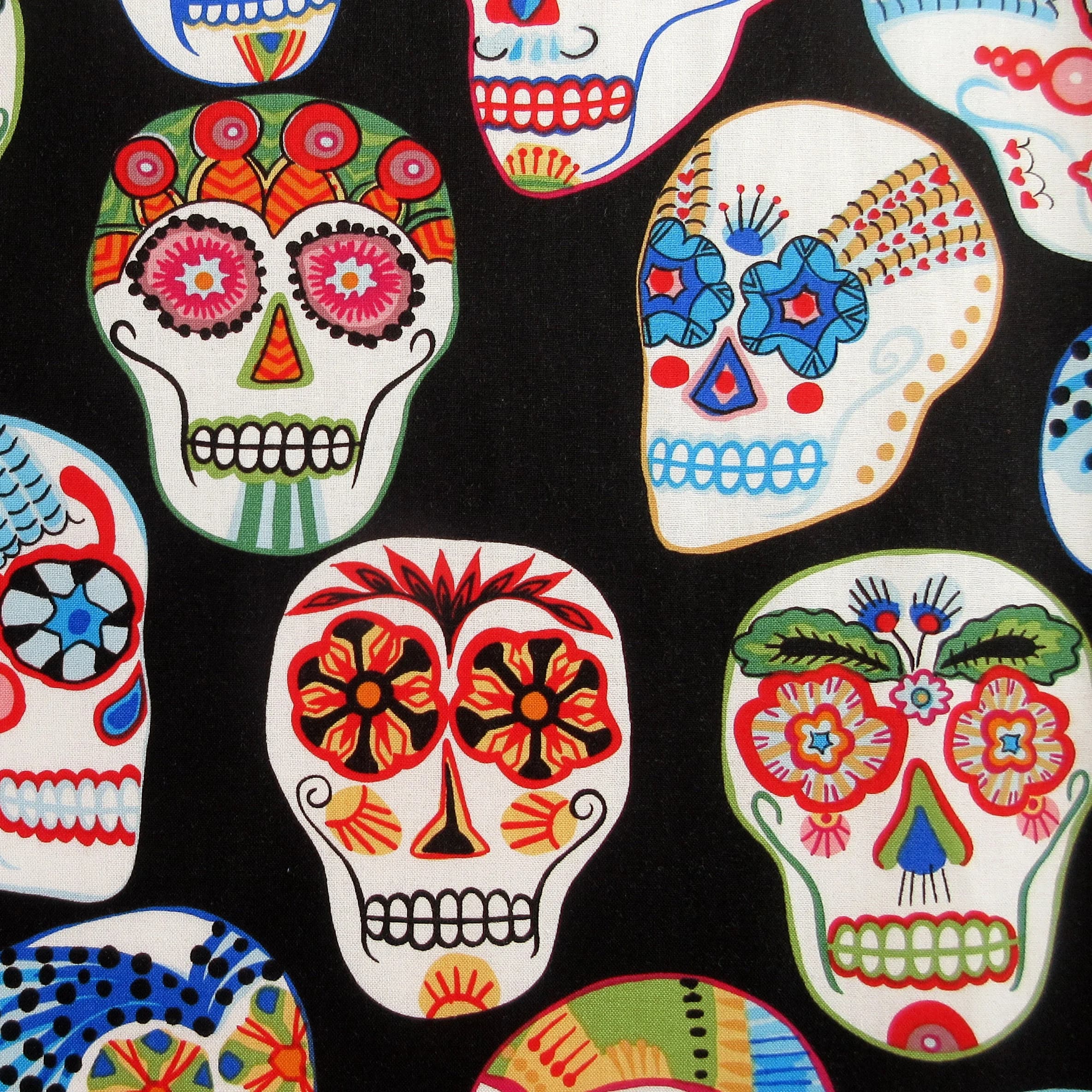 Skull Fabric, Calaveras Contentas in Black by Alexander Henry, Large Scale Print, By the Half or Full Yard - image 4