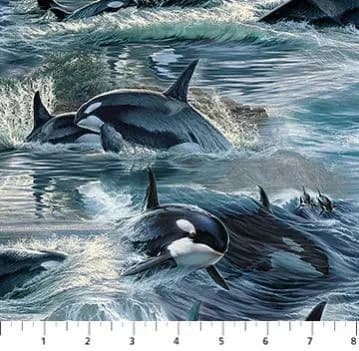 Orca Whale Fabric, Voyage -Naturescapes by Northcott Fabrics, By the Half or Full Yard - image 4