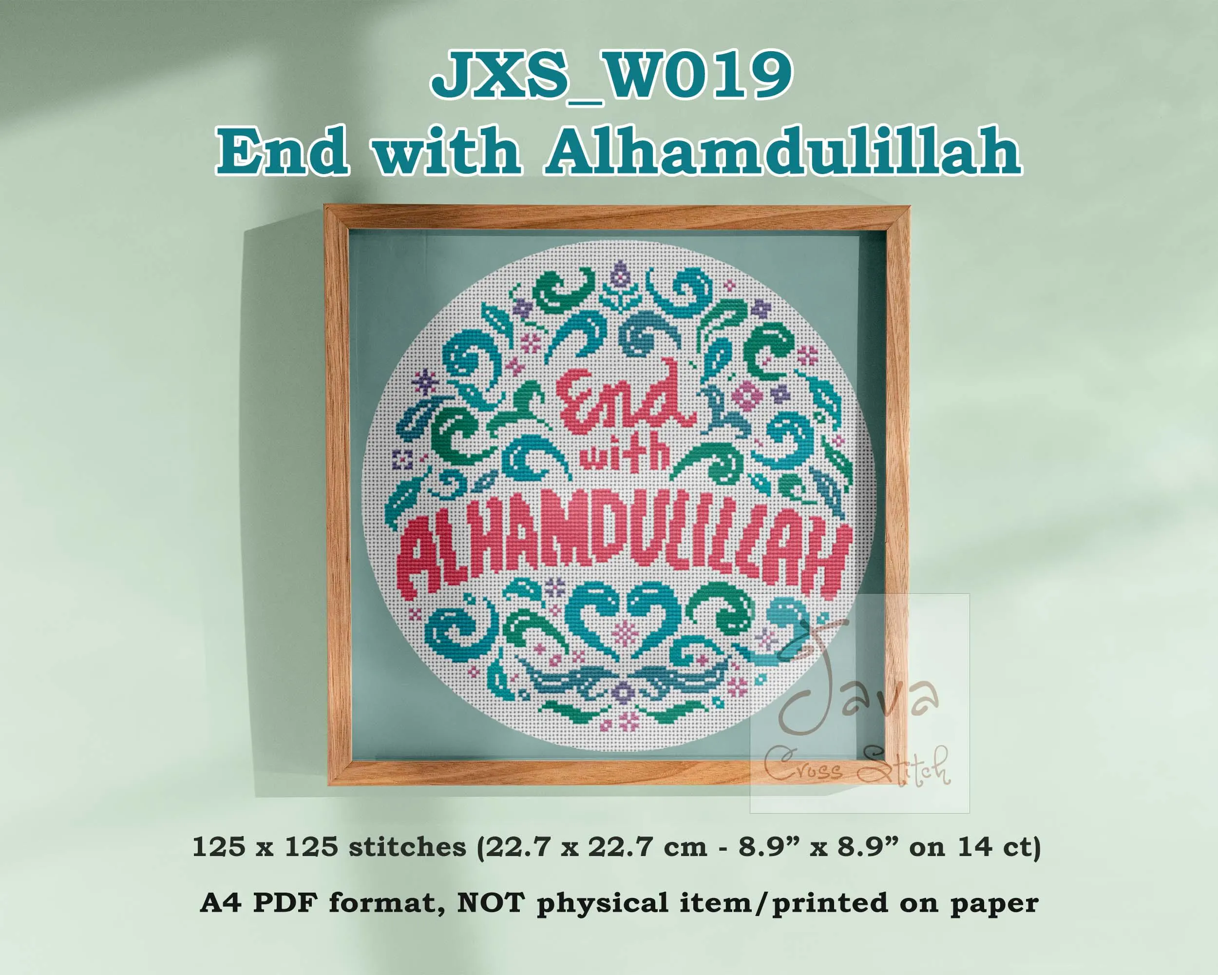 Islamic Boho Decoration END WITH ALHAMDULILLAH (pastel colors) - Instant Download Cross Stitch Charts - image 2