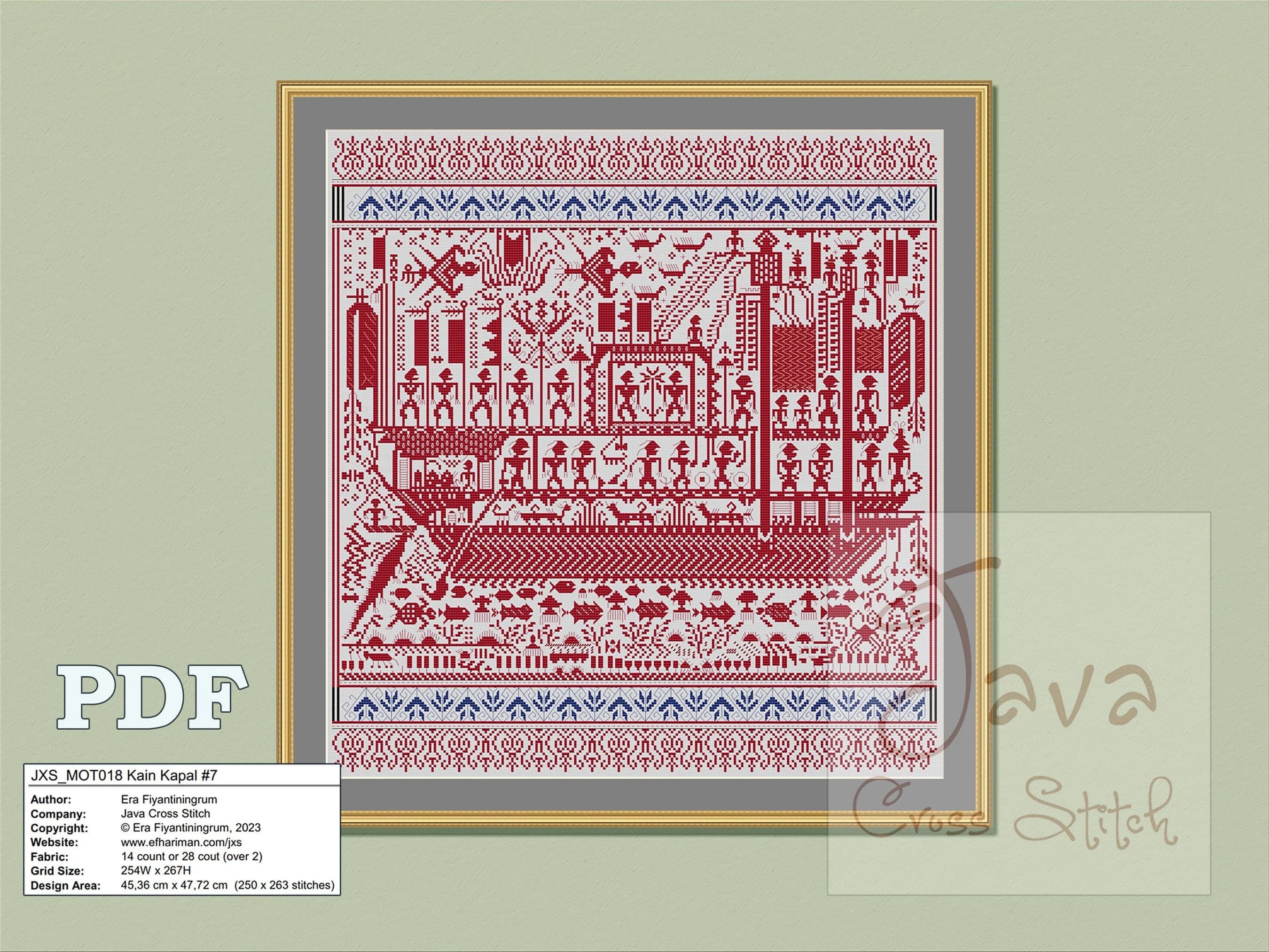 Kain Kapal #7 Ship Cloth Traditional Lampung Motif - PDF Cross Stitch Chart