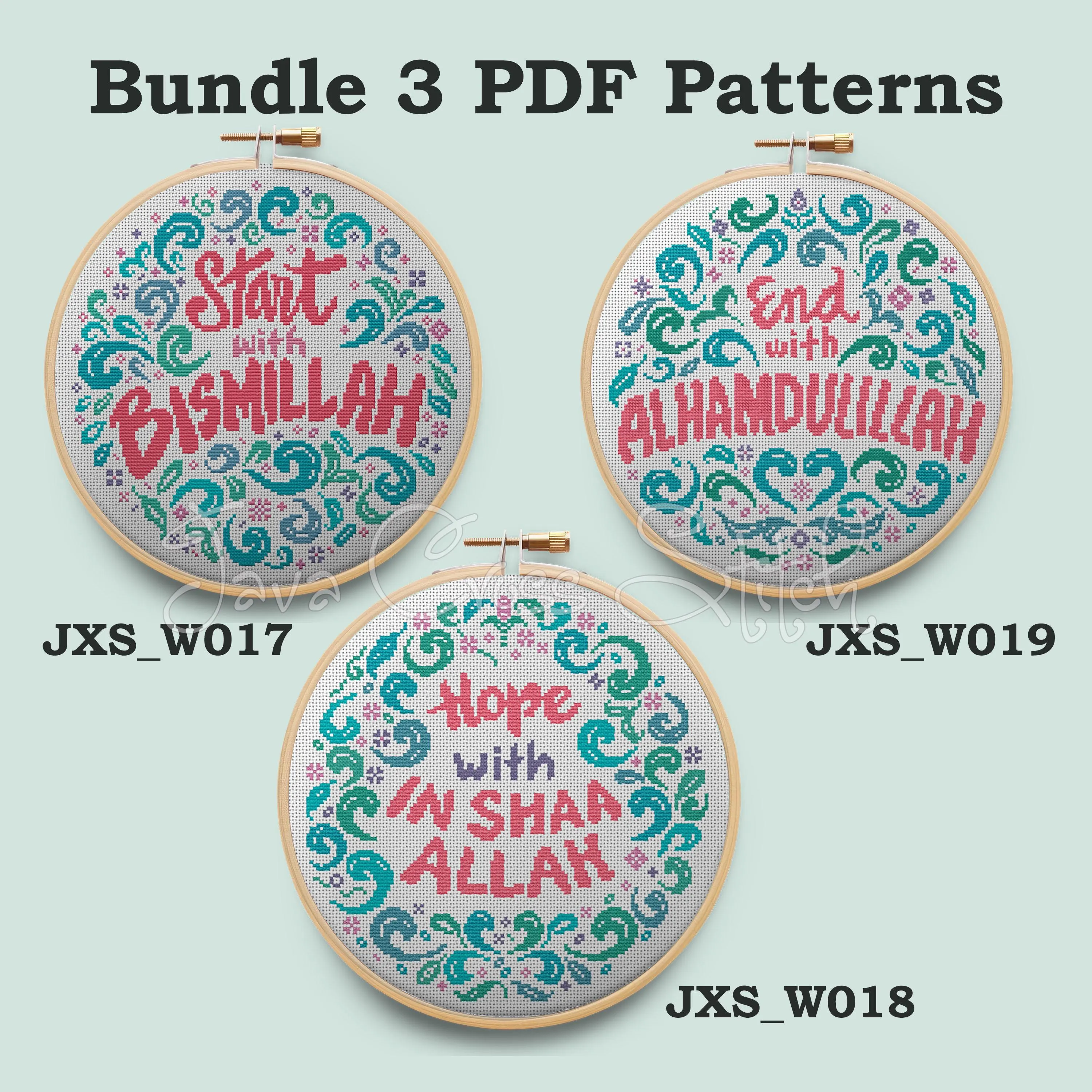 Islamic Cross Stitch Charts: Boho Pastel Designs (3 PDF)
