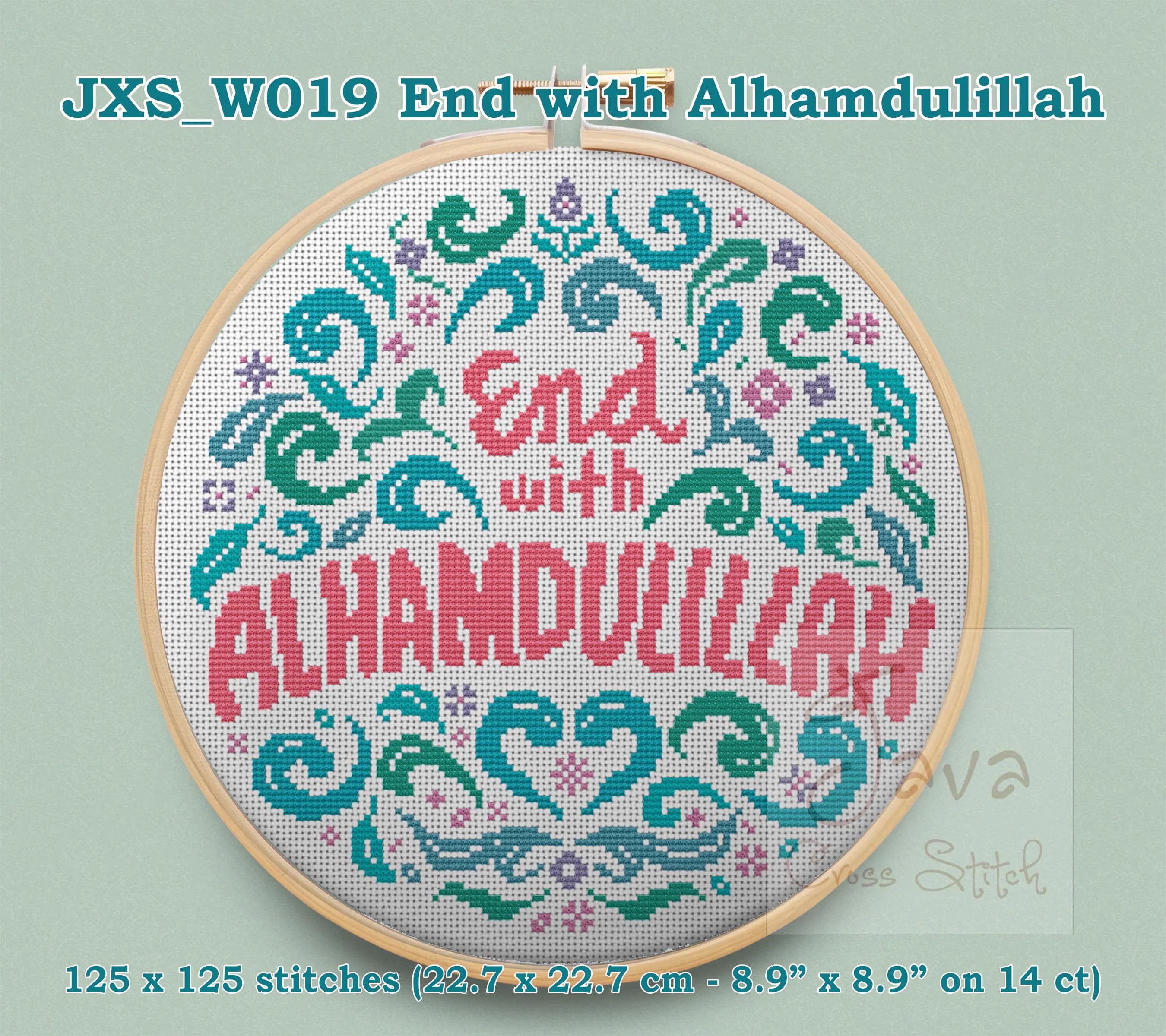 Islamic Boho Decoration END WITH ALHAMDULILLAH (pastel colors) - Instant Download Cross Stitch Charts