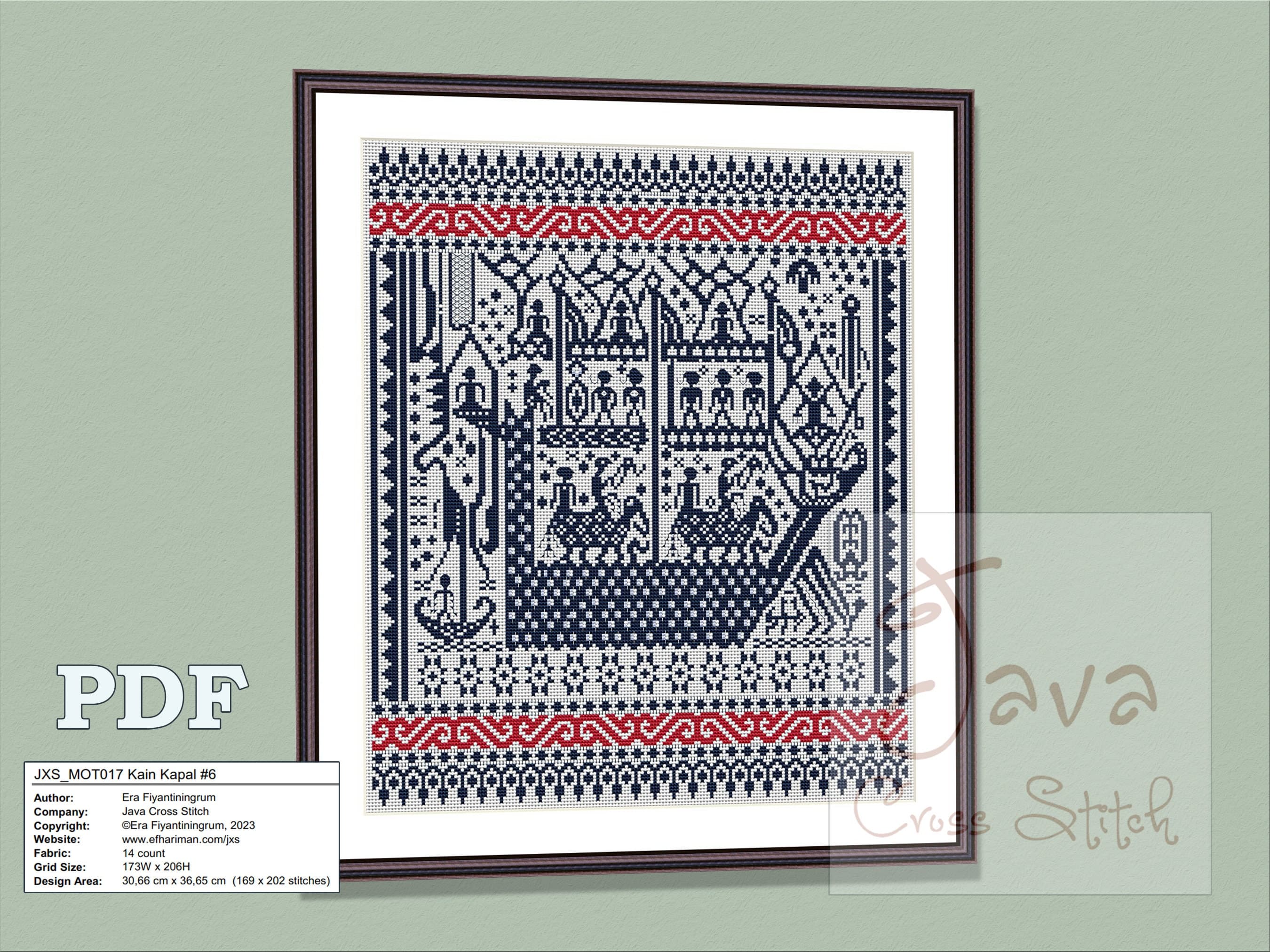 Kain Kapal #6 Ship Cloth Traditional Lampung Motif - PDF Cross Stitch Chart - image 3