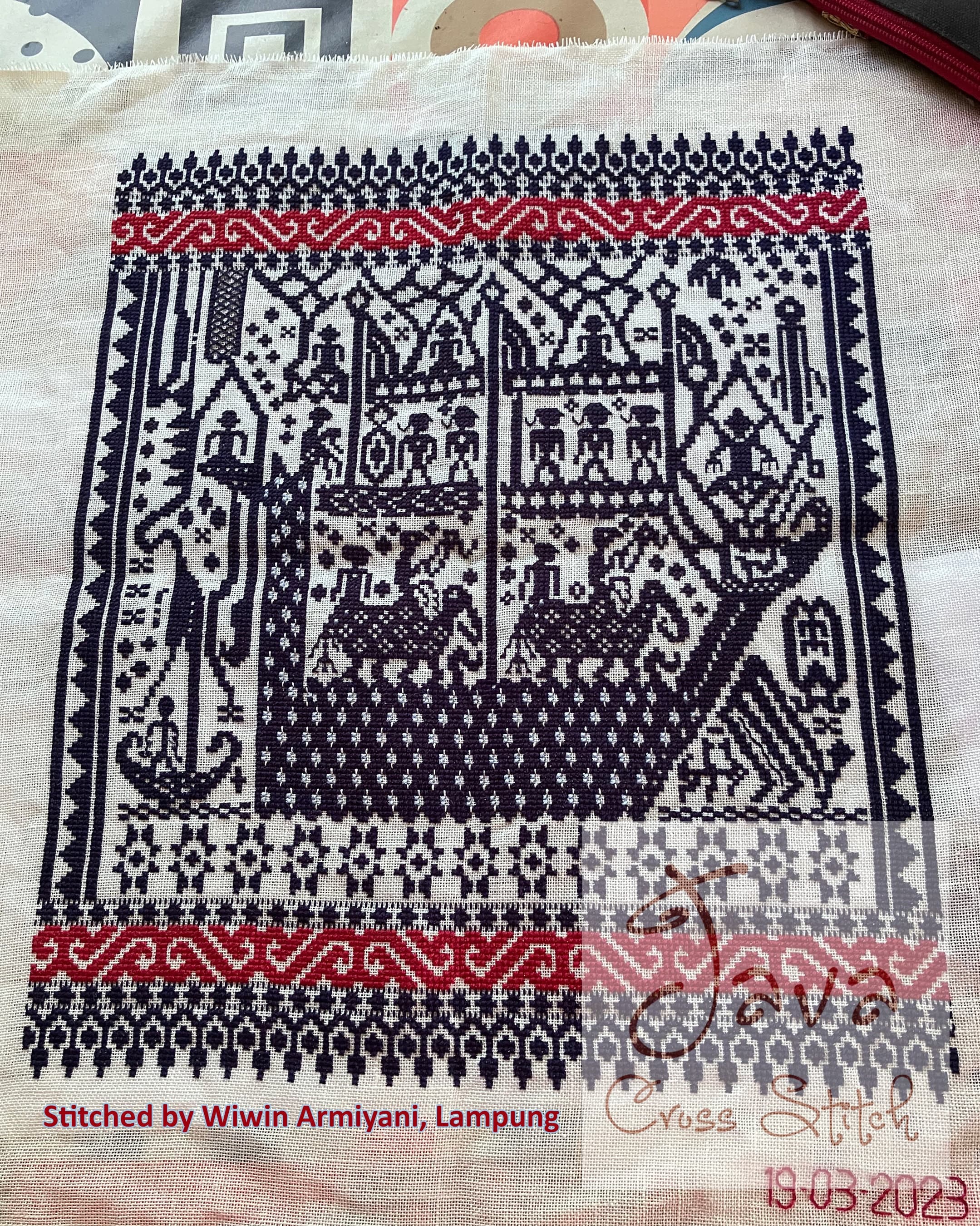 Kain Kapal #6 Ship Cloth Traditional Lampung Motif - PDF Cross Stitch Chart