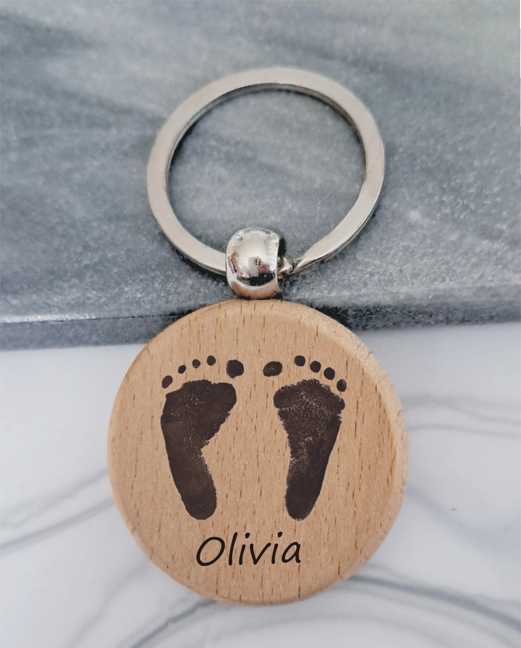 Engraved Wooden Baby Footprints Keyring - Unique 1st Father's Day Gift - Gift For Grandad, Grandma - Baby Keepsake Gift For New Dad - image 4