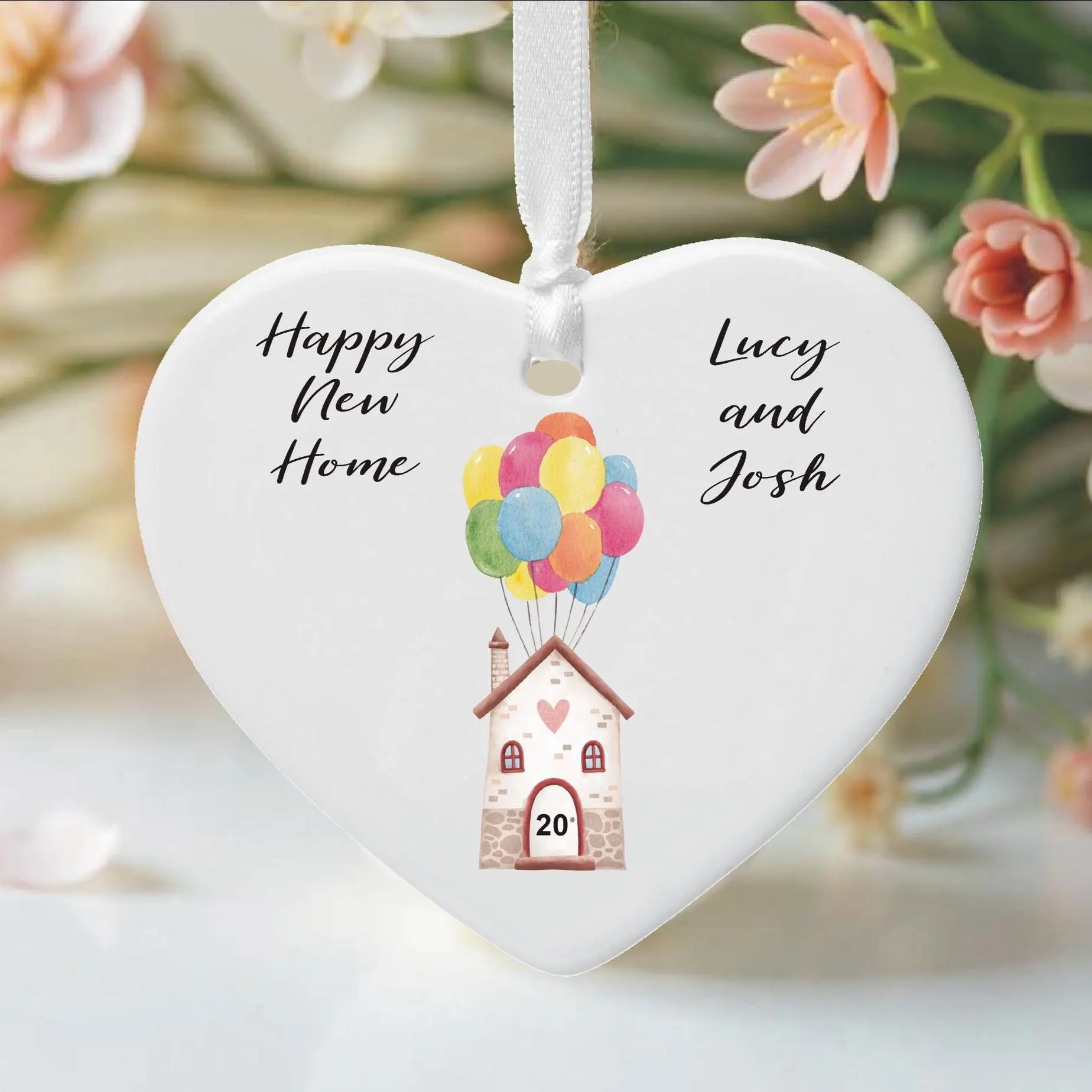 Personalised New Home Ceramic Keepsake Decoration - Personalised With Names and House Number - Optional message on back