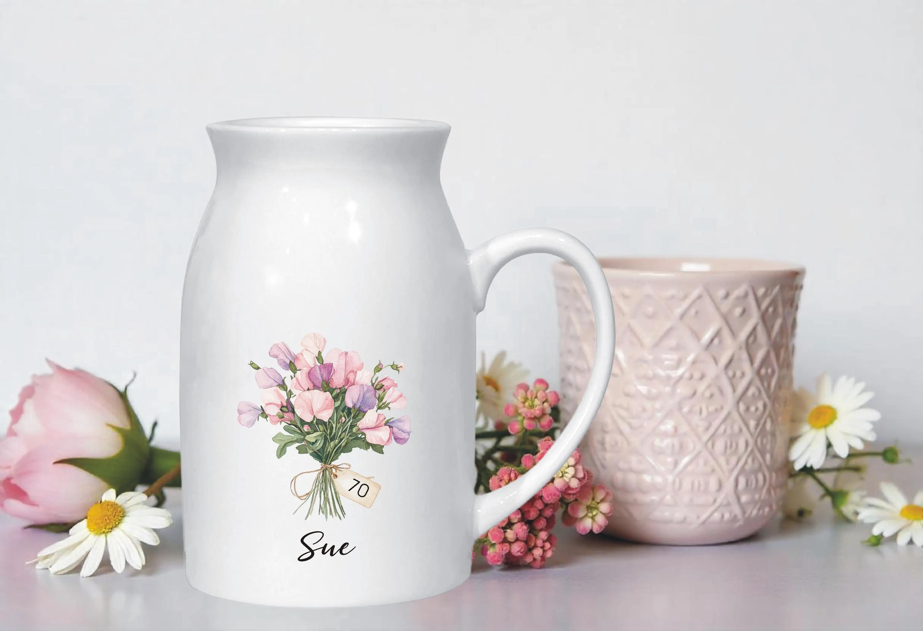unique gift for a friends 70th birthday personalised birth flowers jug