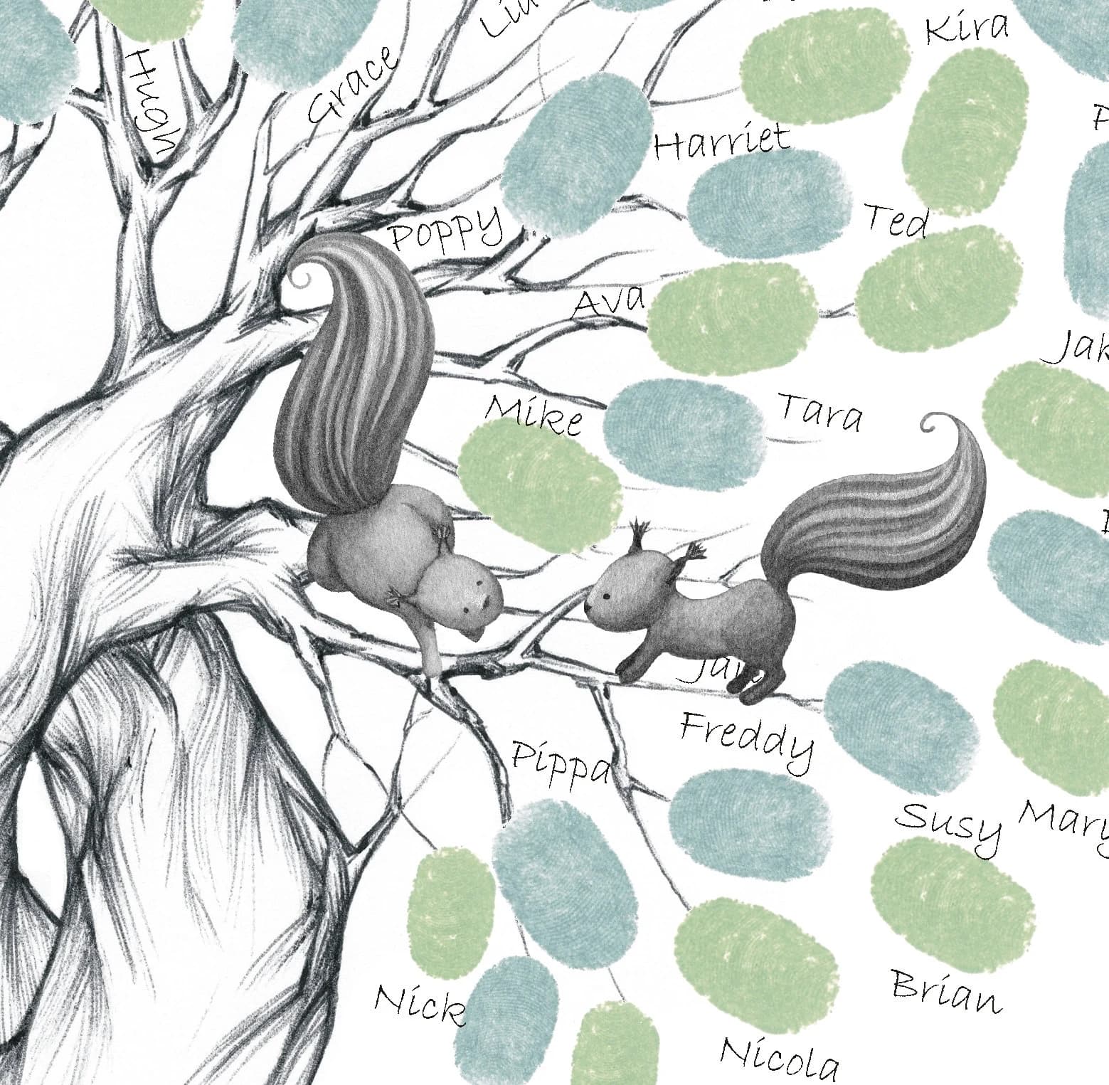 Wedding Fingerprint Tree With Squirrels - Large A3+ Entwined Trees with 2 inkpads - Guest Book Alternative - Bride and Groom Keepsake - image 5