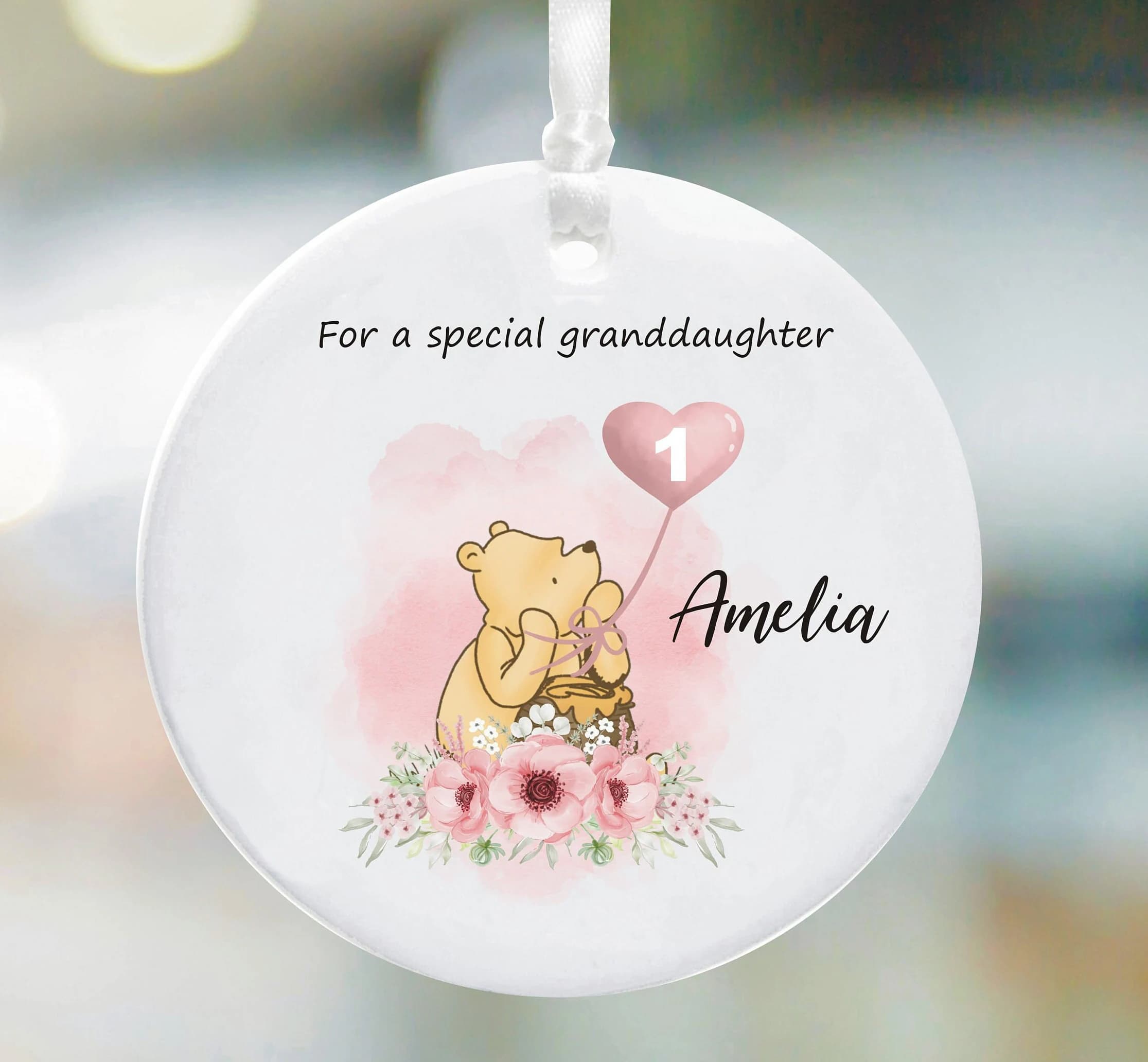 Winnie the Pooh 1st Birthday Personalised Ceramic Keepsake Gift for Granddaughter, Niece, Daughter, Great Granddaughter, Goddaughter