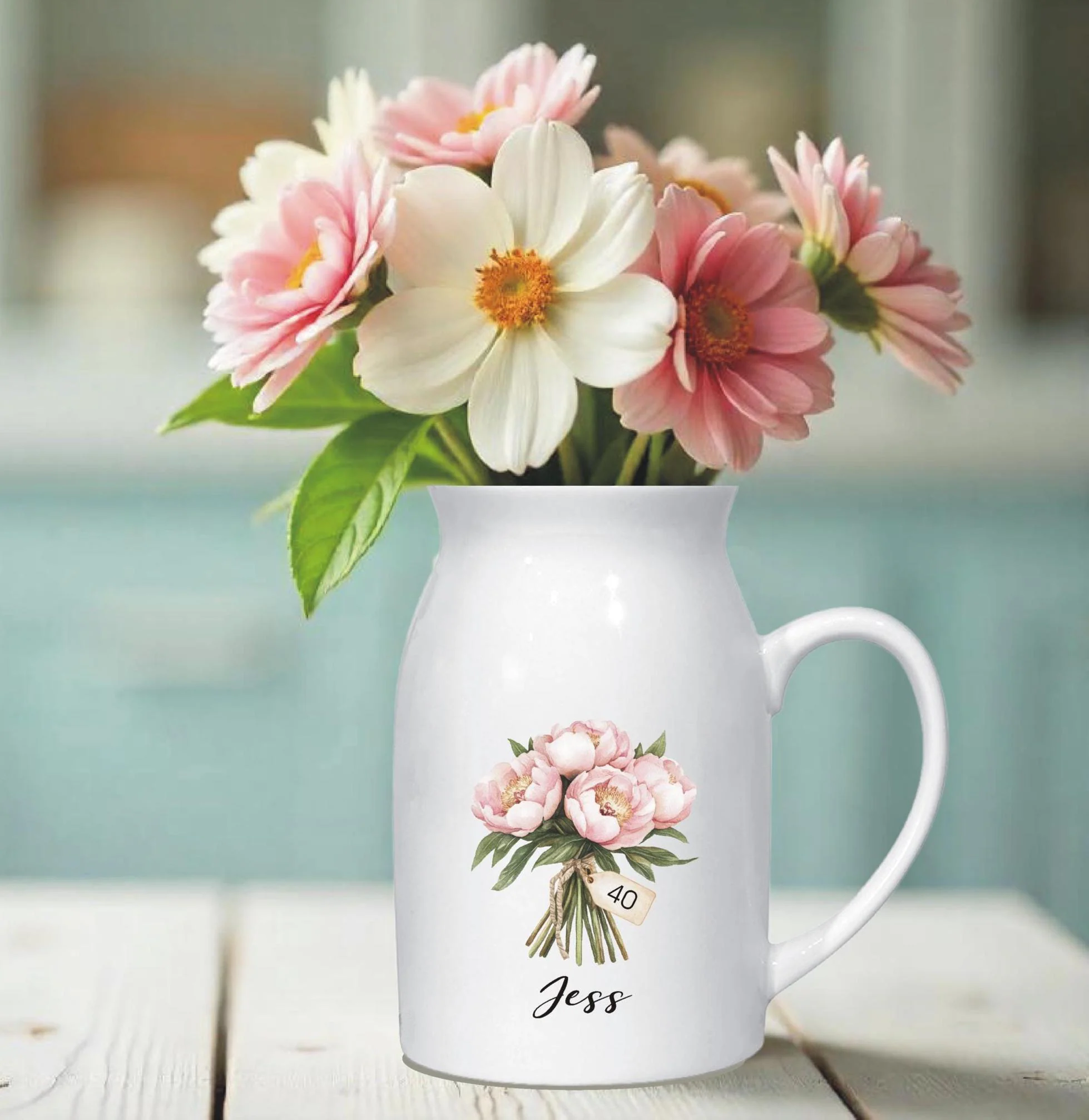 Personalised Birth Flower Jug Vase For A 40th Milestone Birthday - Unique 40th Birthday Gift for Sister, Friend, Mum, Auntie or Daughter
