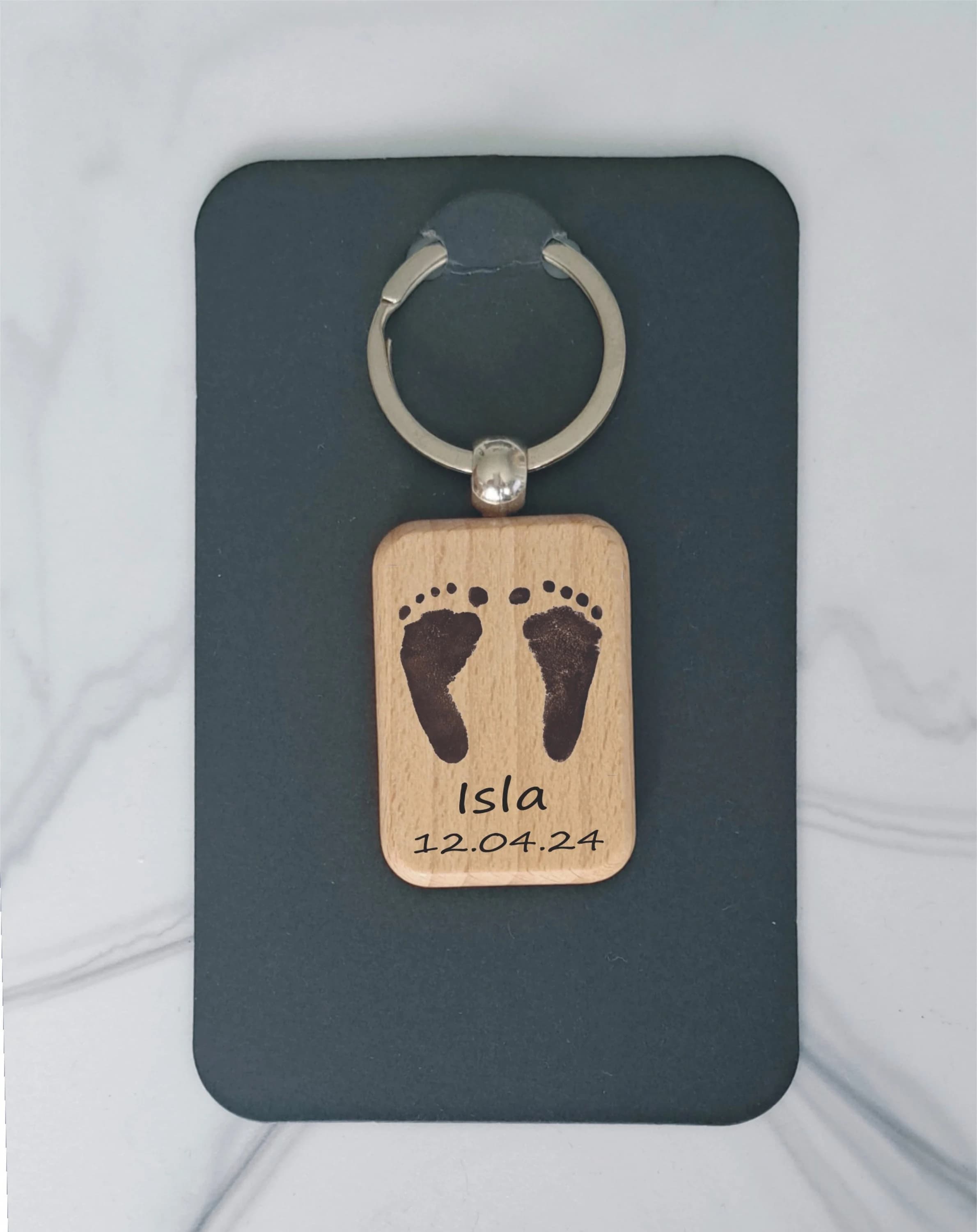 Engraved Wooden Baby Footprints Keyring - Unique 1st Father's Day Gift - Gift For Grandad, Grandma - Baby Keepsake Gift For New Dad - image 5