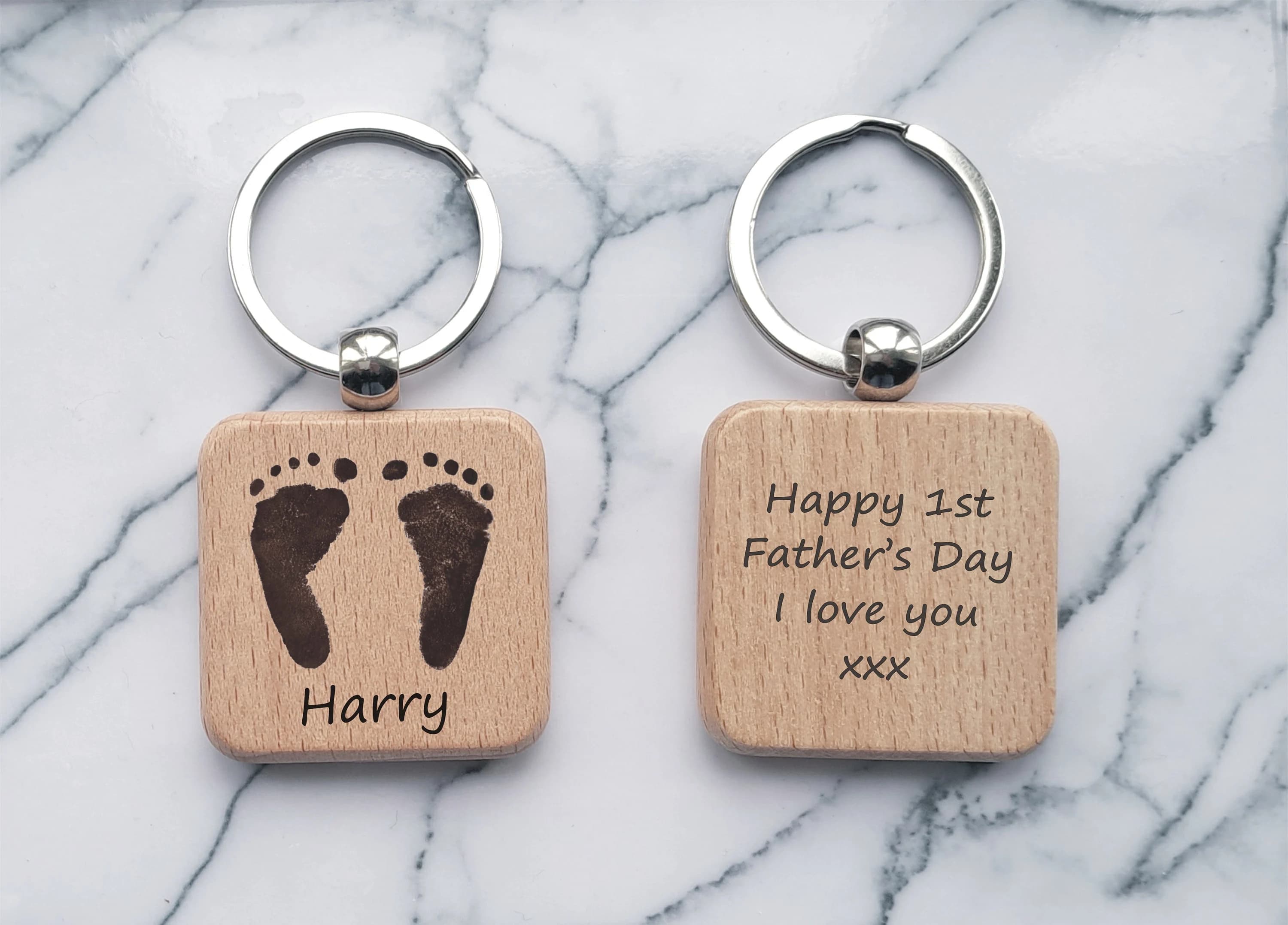 Engraved Wooden Baby Footprints Keyring - Unique 1st Father's Day Gift - Gift For Grandad, Grandma - Baby Keepsake Gift For New Dad - image 3