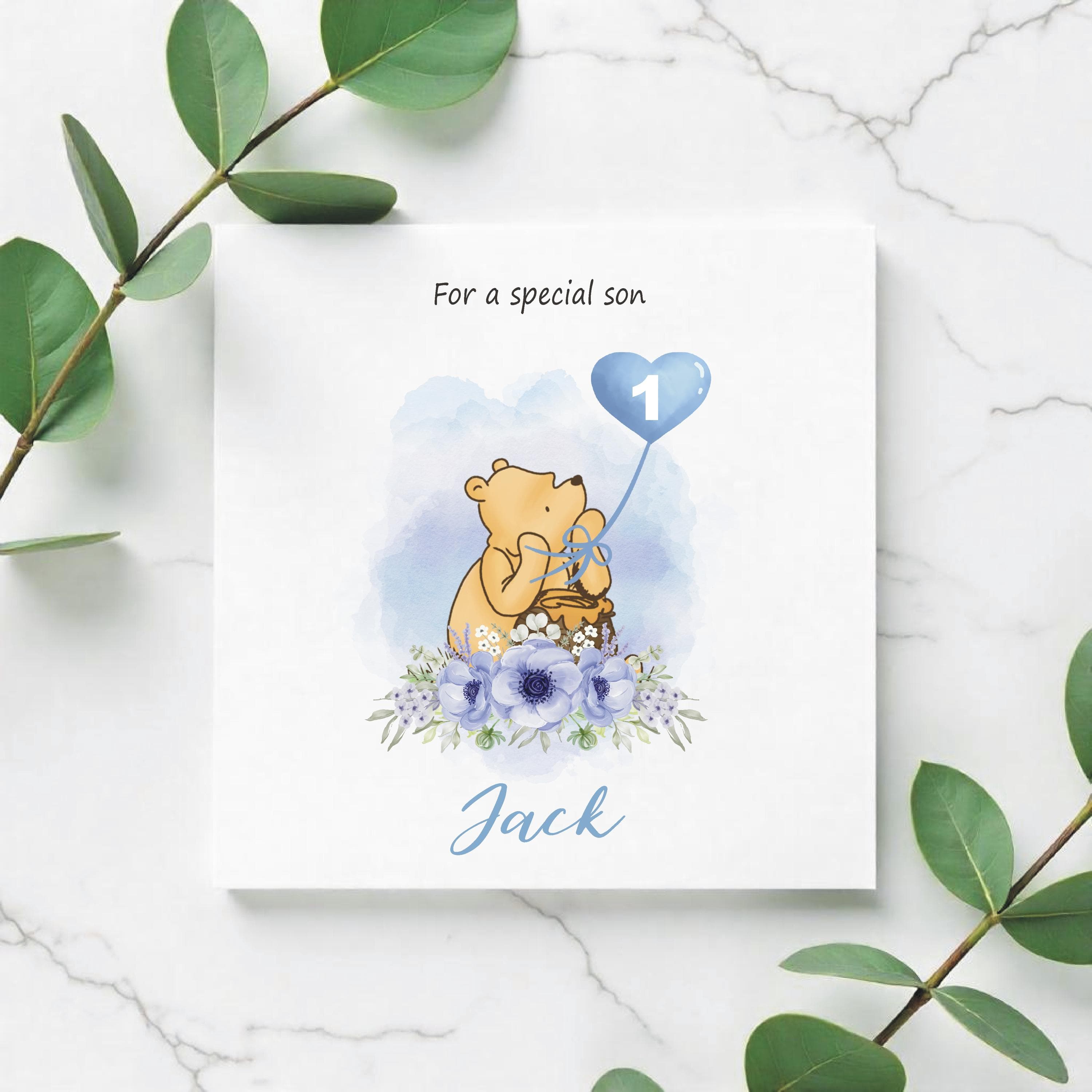 Personalised Winnie The Pooh 1st Birthday Card For Grandson, Nephew, Son, Great Grandson, Godson - Boy's First Birthday - image 3