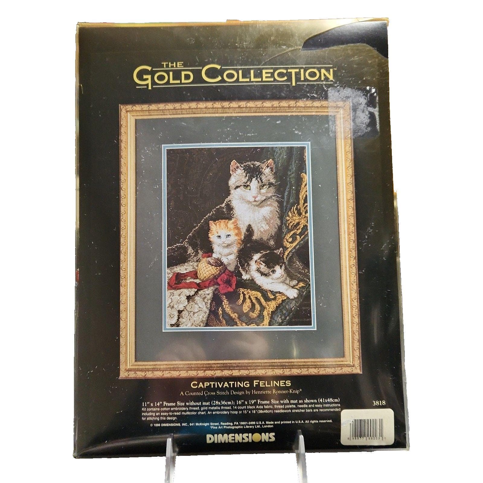 Dimensions Gold Collection Cross Stitch Kit 3818 - Captivating Felines - Vintage 1996 Sealed Cats Kittens Black Fabric