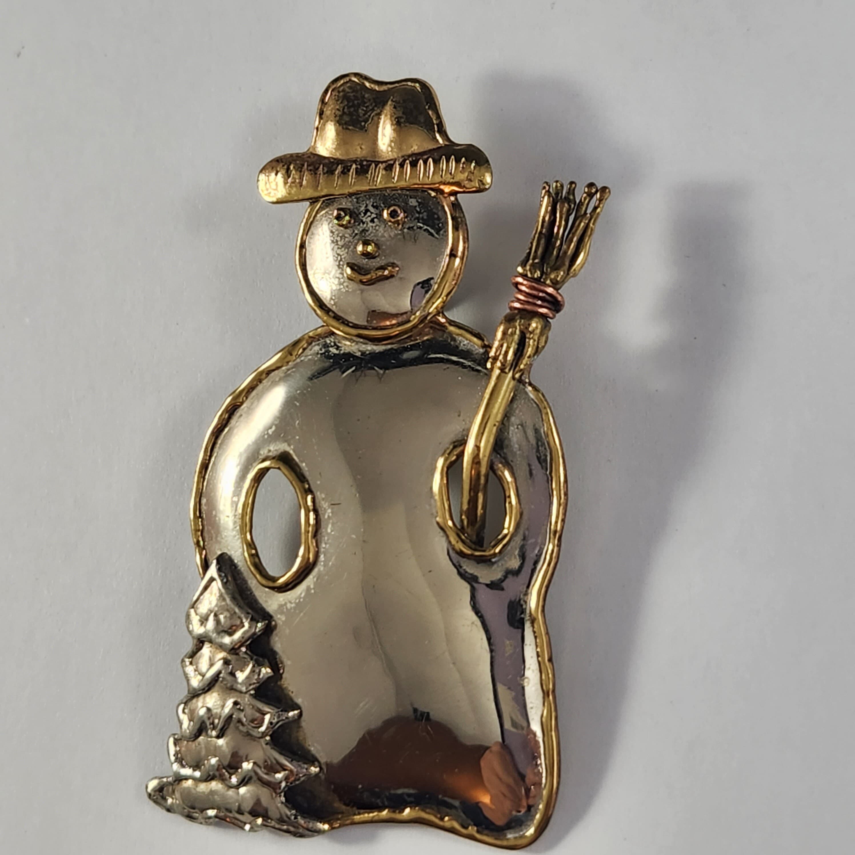 Convertible Snowman Pendant Brooch in Gold, Silver & Copper Tone Vintage Christmas Pin Winter  Costume Jewelry - image 4
