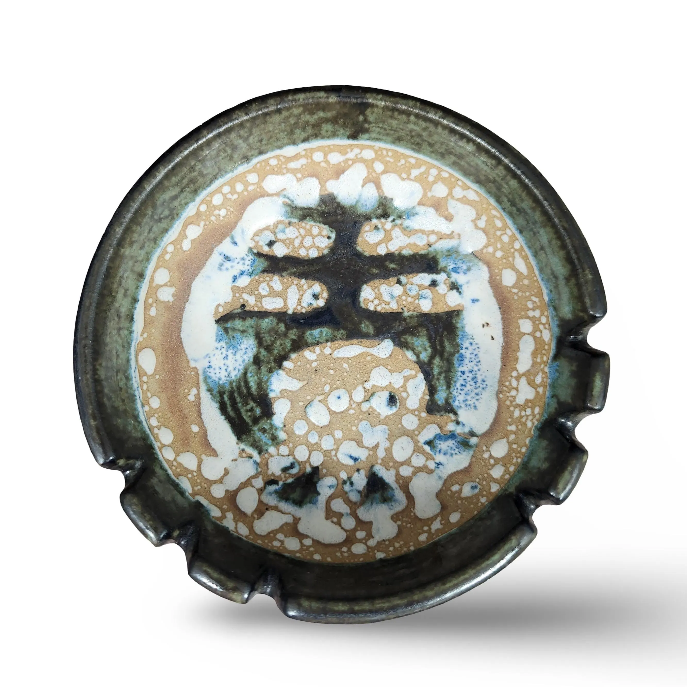 Vintage Lapid Pottery Ashtray Abstract Hand Painted Cigar Cigarette Pipe Ash Tray Bowl #424 MCM - Israel