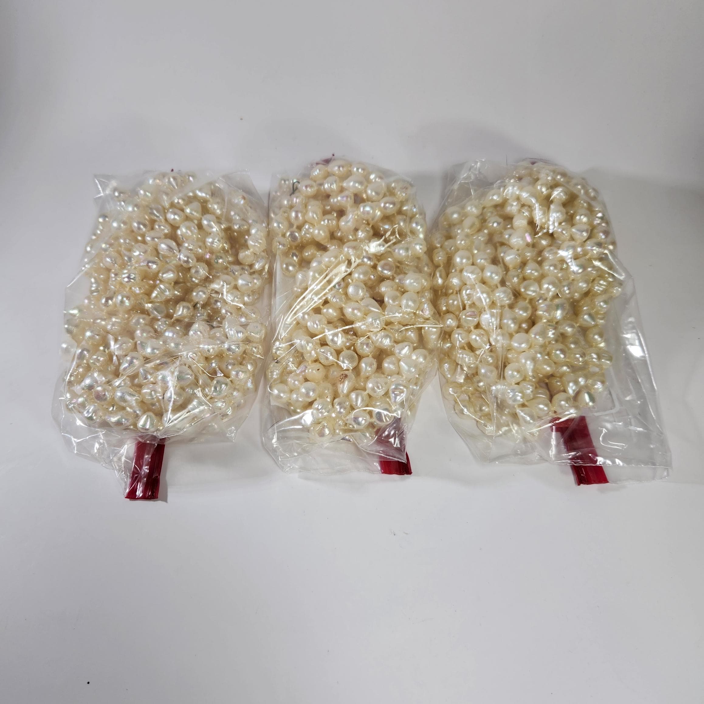 Vintage 40+' Pearl Tone Bead Garland - 3 sets 40 - 42' Christmas Tree Wedding Asymmetrical Iridescent Off White Decor - image 4