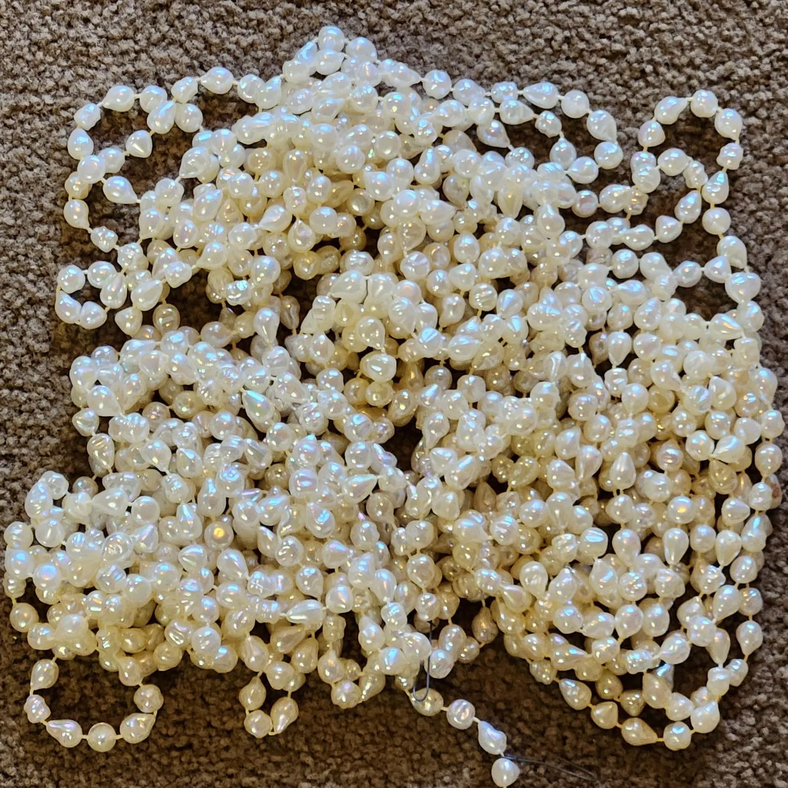 Vintage 40+' Pearl Tone Bead Garland - 3 sets 40 - 42' Christmas Tree Wedding Asymmetrical Iridescent Off White Decor