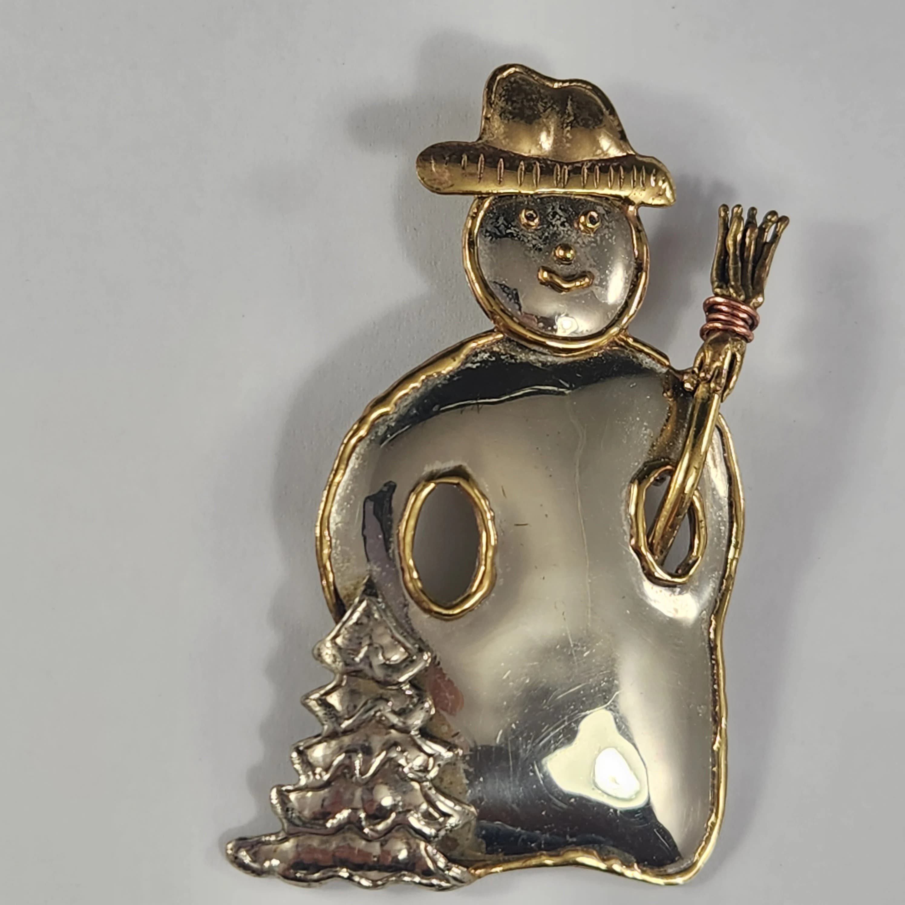 Convertible Snowman Pendant Brooch in Gold, Silver & Copper Tone Vintage Christmas Pin Winter  Costume Jewelry - image 5