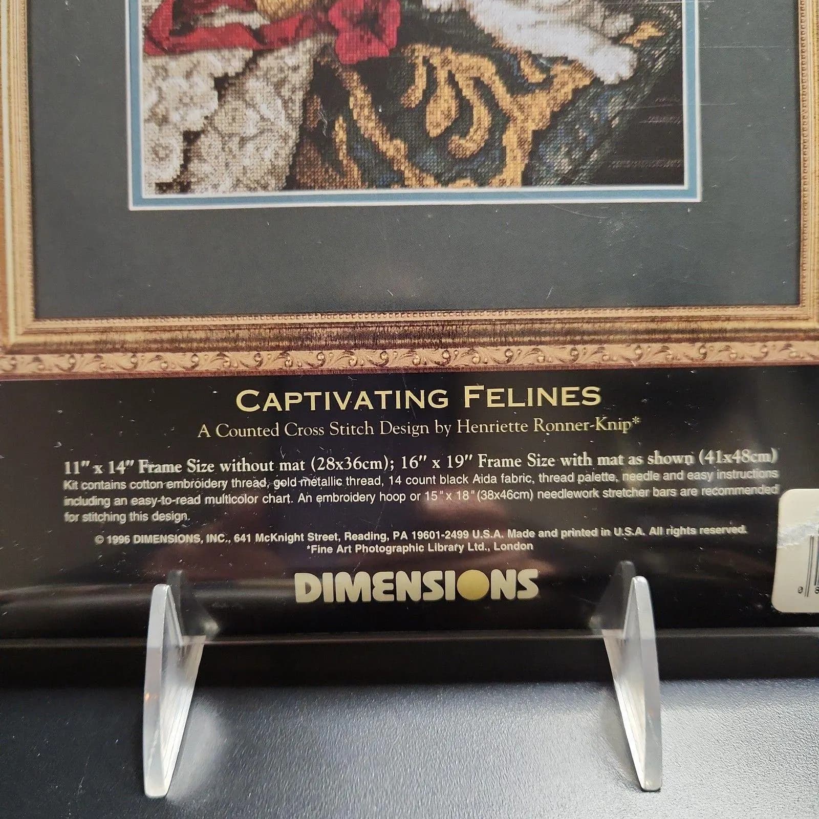 Dimensions Gold Collection Cross Stitch Kit 3818 - Captivating Felines - Vintage 1996 Sealed Cats Kittens Black Fabric - image 3
