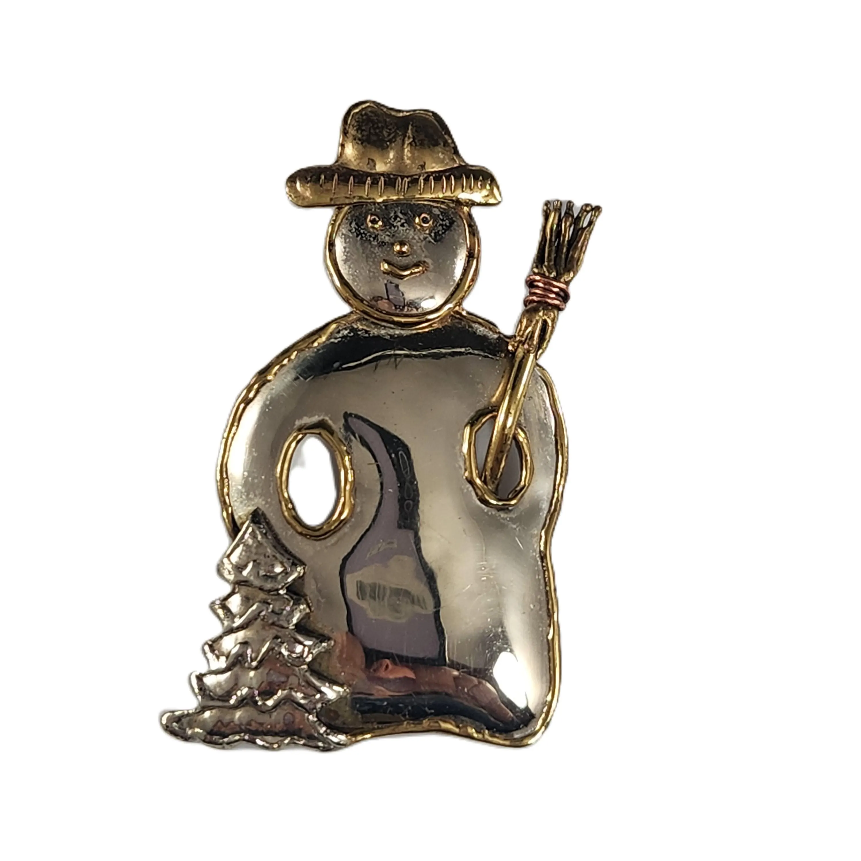 Convertible Snowman Pendant Brooch in Gold, Silver & Copper Tone Vintage Christmas Pin Winter  Costume Jewelry