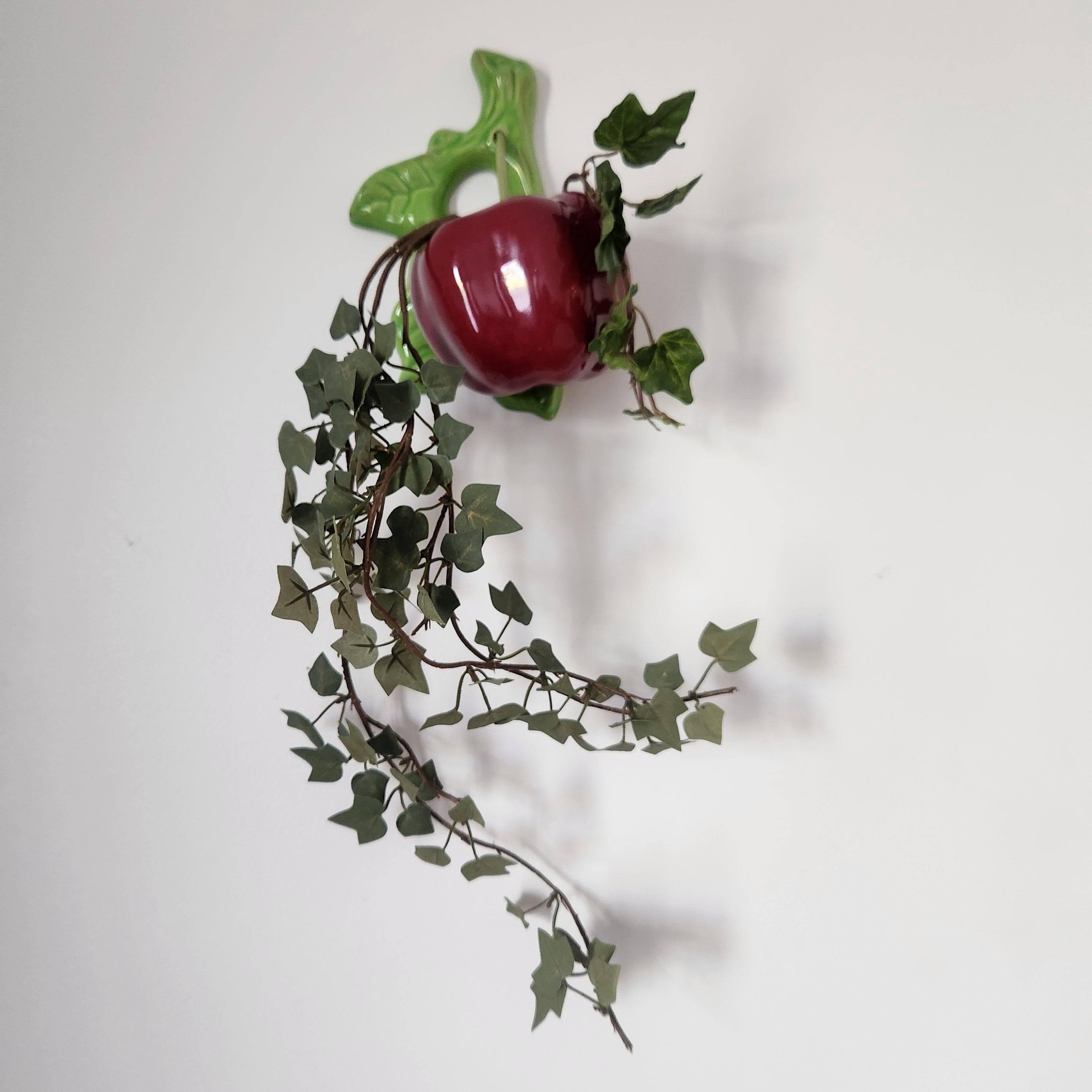 Vintage Kitschy Fruit Decor Wall Pocket  3D Red Cherry Planter - Gallery Wall Hanging Pen Holder Rooting Vase