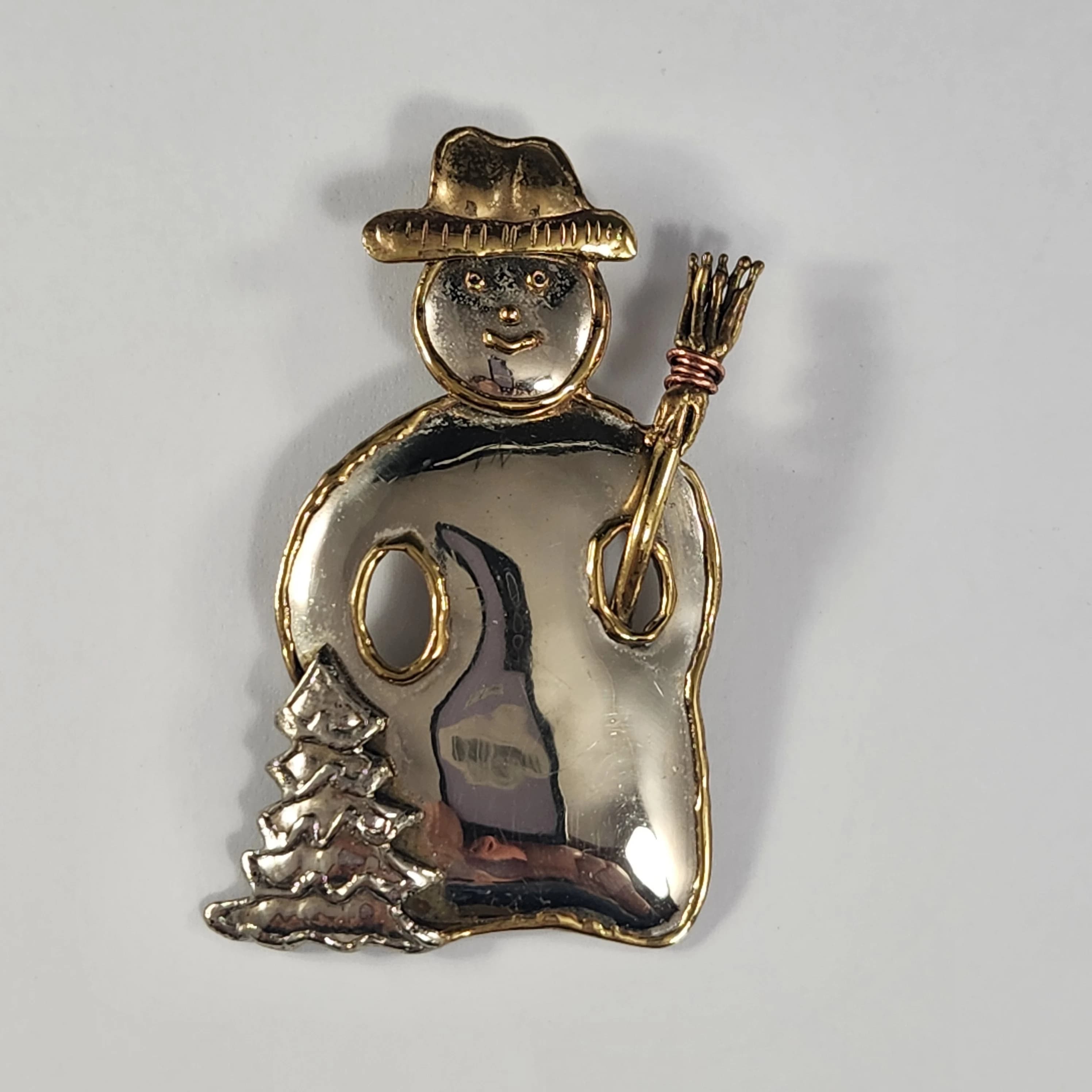 Convertible Snowman Pendant Brooch in Gold, Silver & Copper Tone Vintage Christmas Pin Winter  Costume Jewelry - image 3