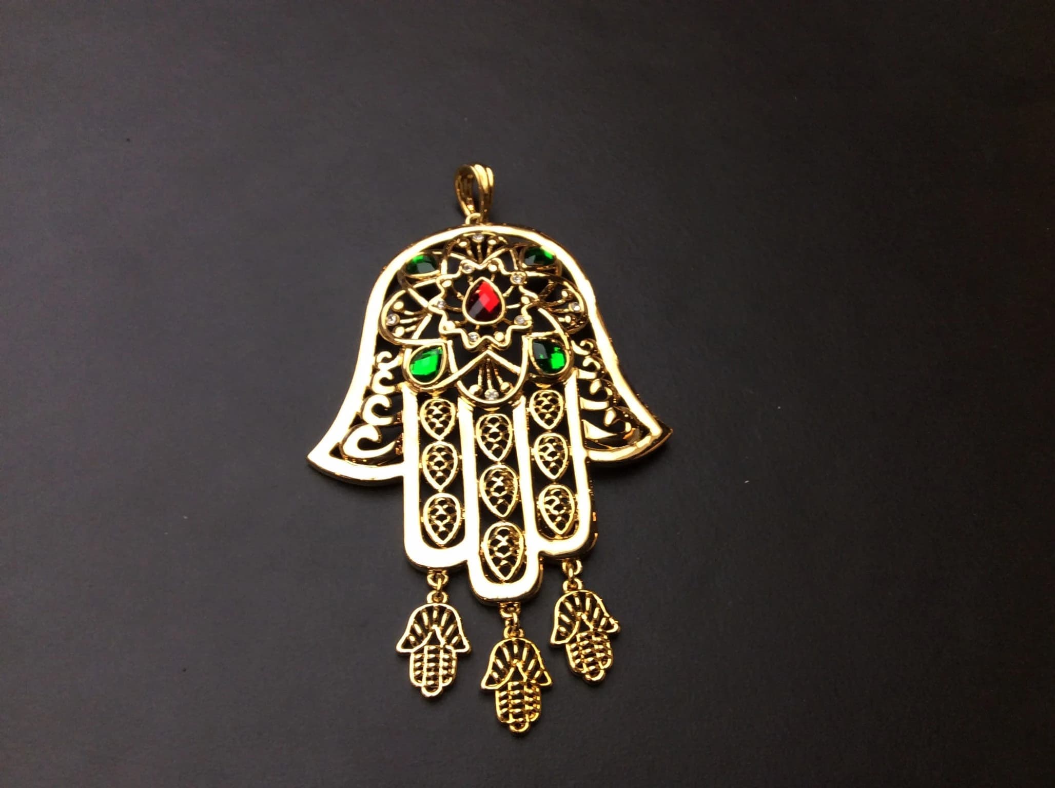 Big Fatima hamsa hand Miriam  Hamesh  Khamsa  Jewish Jewelry Pendant Protect Evil Eye Gold Plated Free Chain - image 4