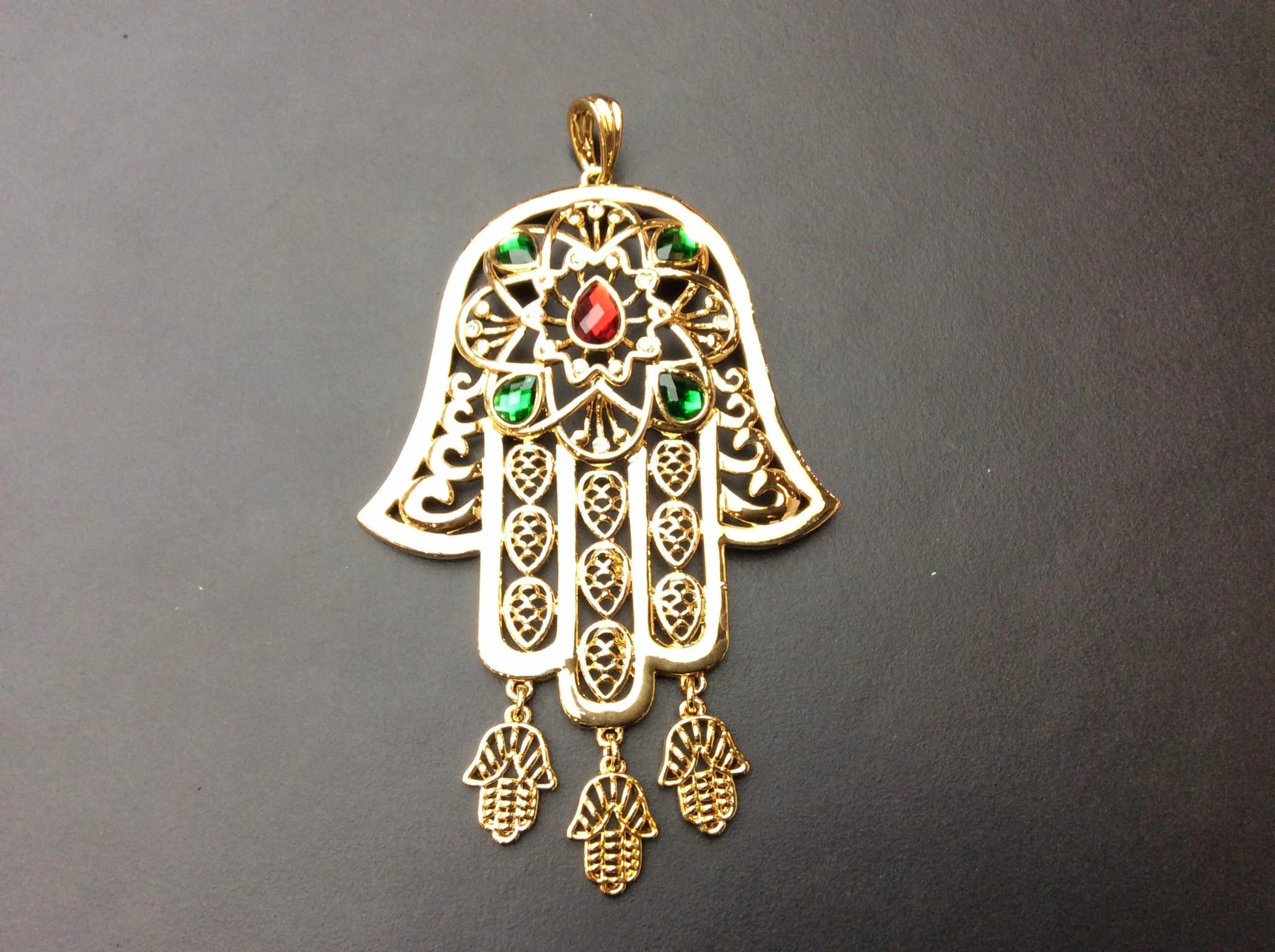 Big Fatima hamsa hand Miriam  Hamesh  Khamsa  Jewish Jewelry Pendant Protect Evil Eye Gold Plated Free Chain - image 3