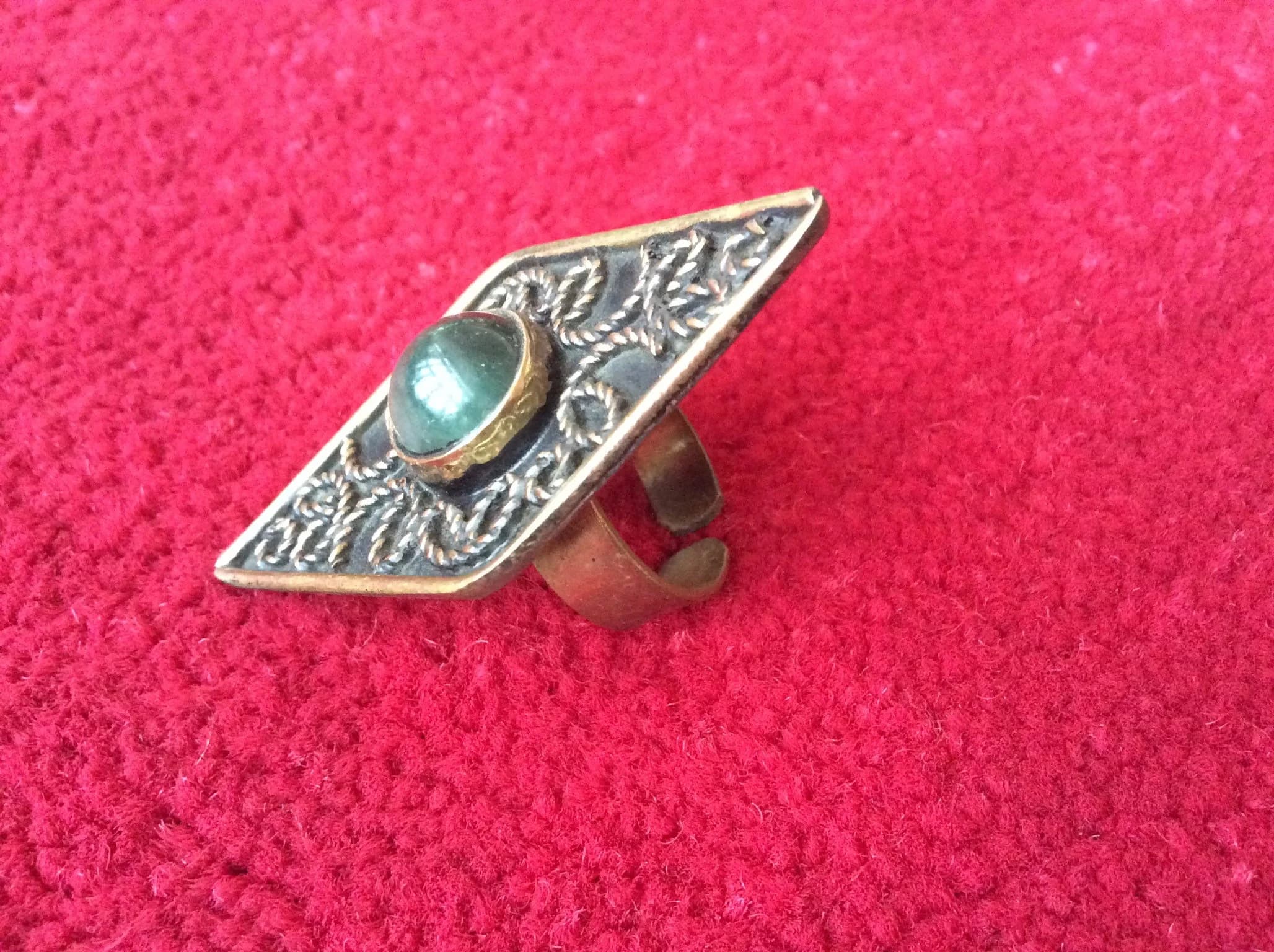 Ancient Egyptian Green Stone Rhombus ring of Cleopatra Jewelry King adjustable ring ,Egypt symbol boho bohemian tribal ring T3 - image 3