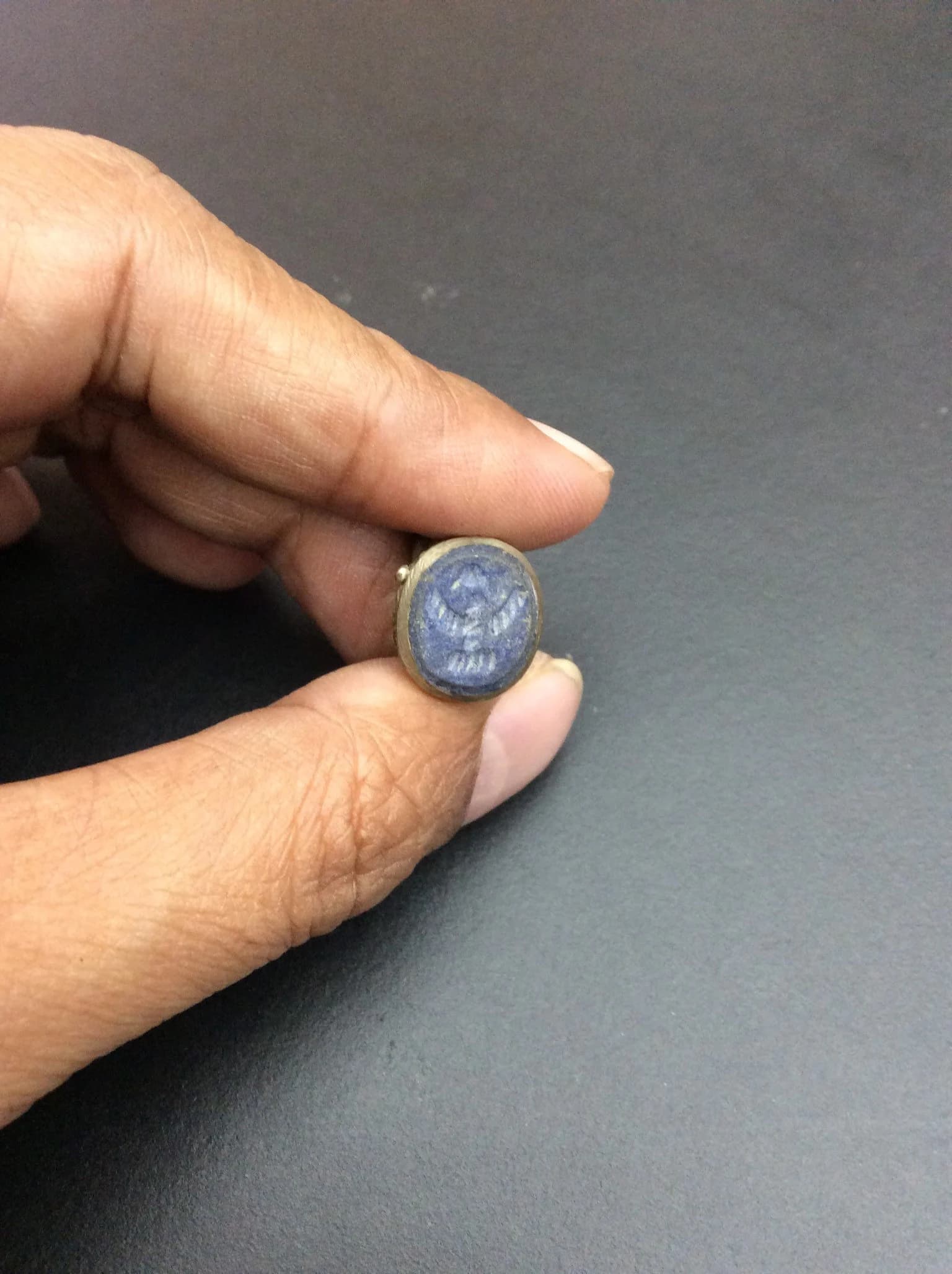 Old, vintage ring, bird ring. Animal ring, size 7 , lapis lazuli ring, amulet ring, engraved intaglio, djinn ring ,T2