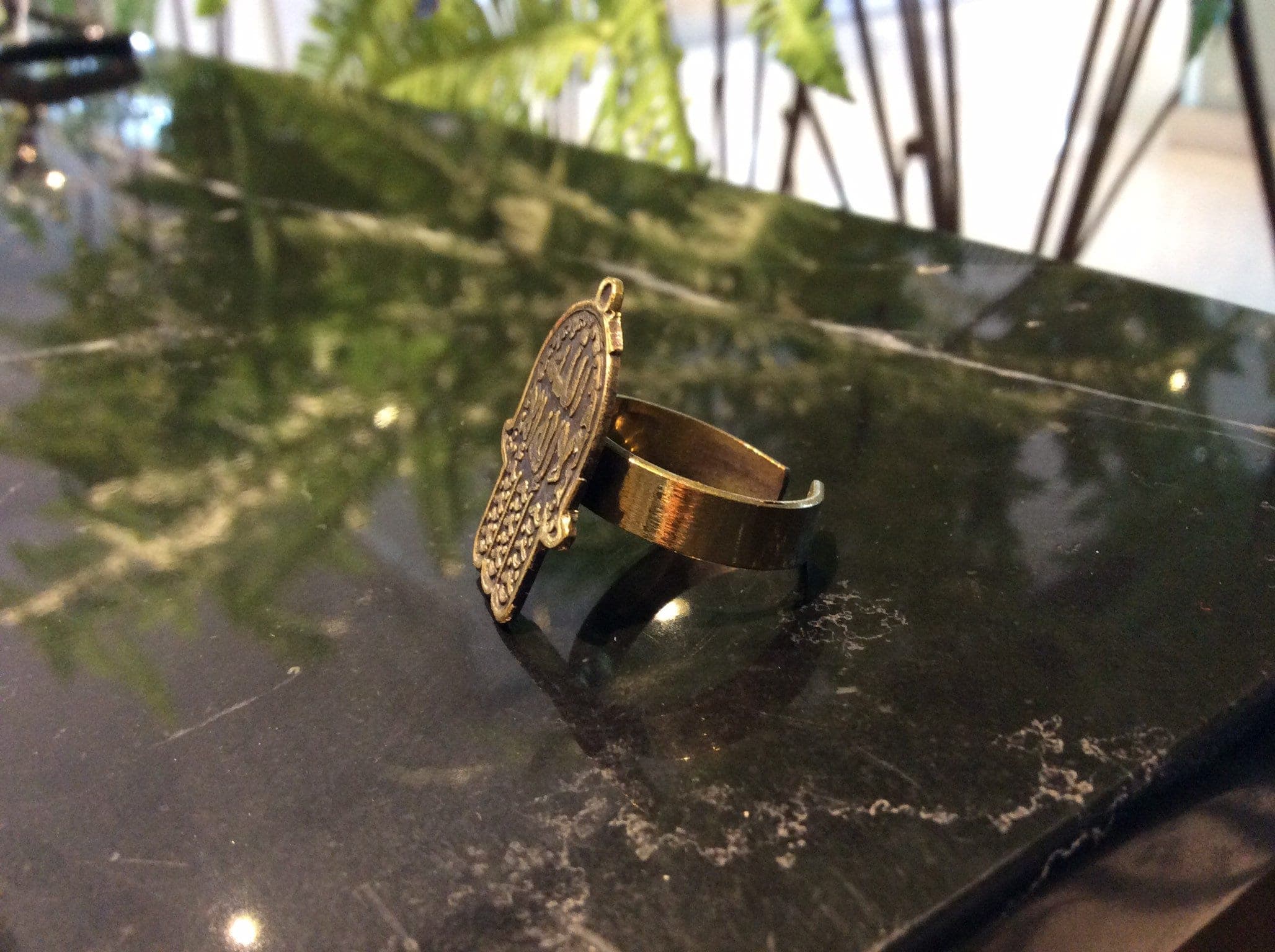 Ancient Egyptian , Fatima hamsa hand , Islamic ring  ,African Jewelry, Egyptian Jewelry, adjustable brass ring , laillahaillullah ring - image 3