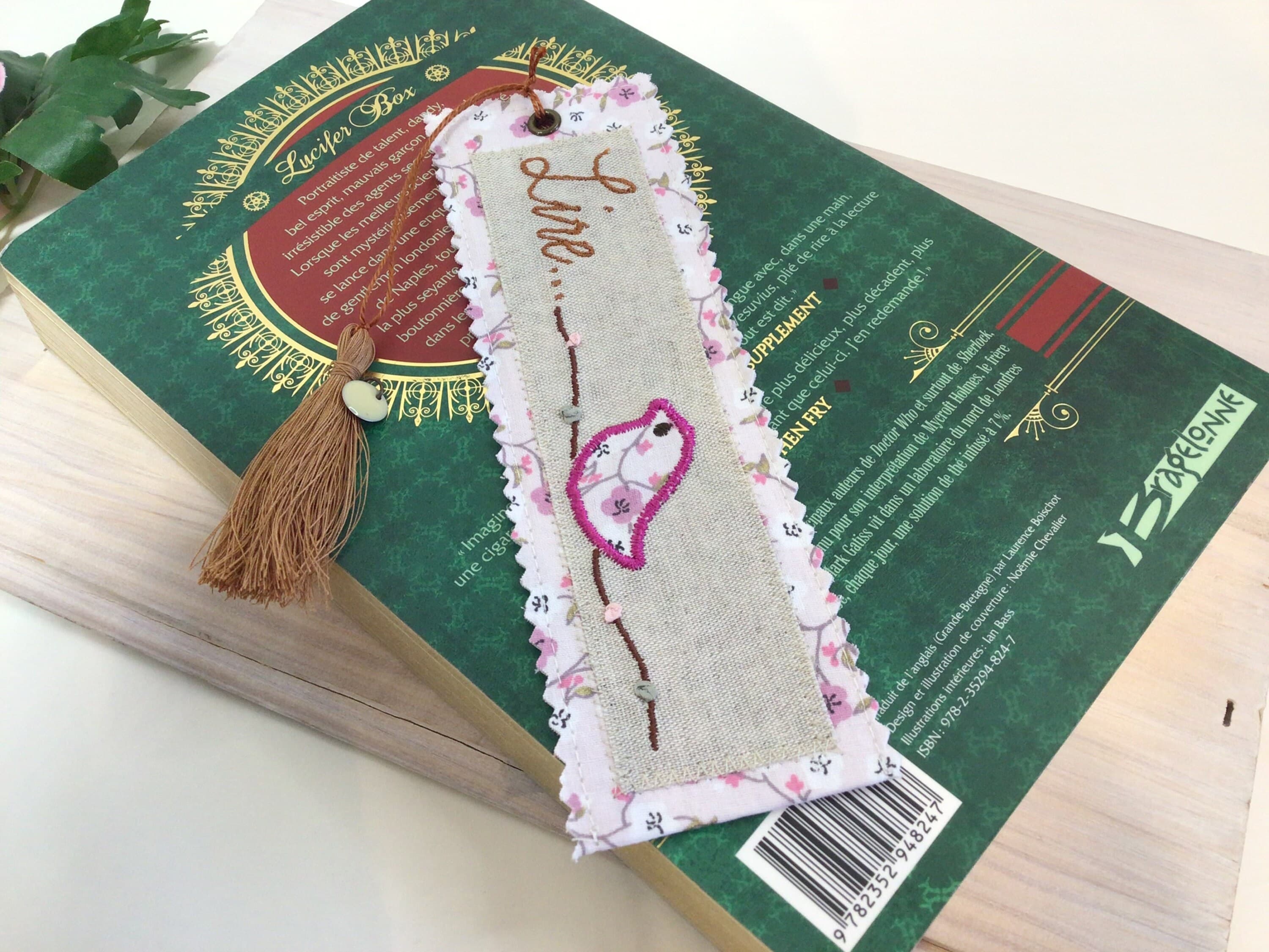 Handmade Embroidered Fabric Bookmark: Bird & Flowers, Tassel Accent - image 3