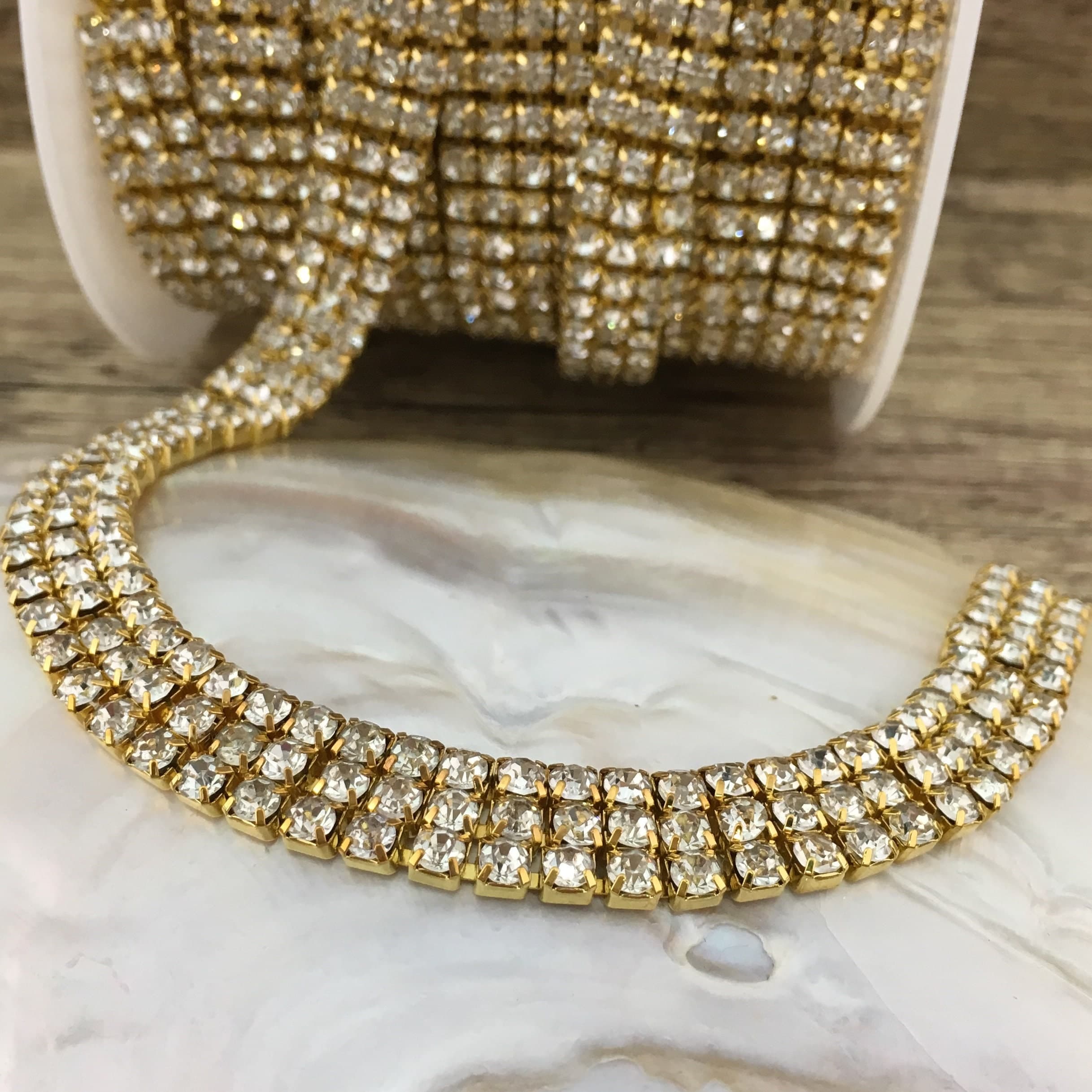 3  Row Rhinestone Chain, Rhinestone Trim, Silver Plated Chain, Gold Plated Chain, Clear Stones Rhinestone chain, AB Stones Rhinestone Chain - image 3