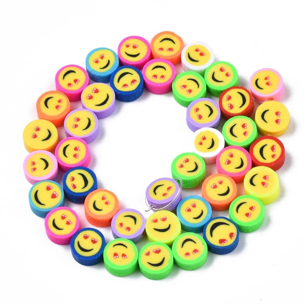 Happy Face Bead, Heart Eyes Emoji, Mix Color Smiley Face Clay Beads, Rubber Polymer clay beads, Happy Face Emoji beads, Bellaire Wholesale