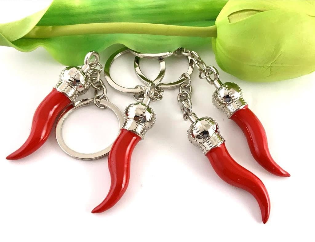 Italian Red Horn Key Chain, Cornicello, Mano Cornuto, Italy Horn, Italy Horn Red, Italy Keychain, Bellaire Wholesale, Bulk Buy Keychains