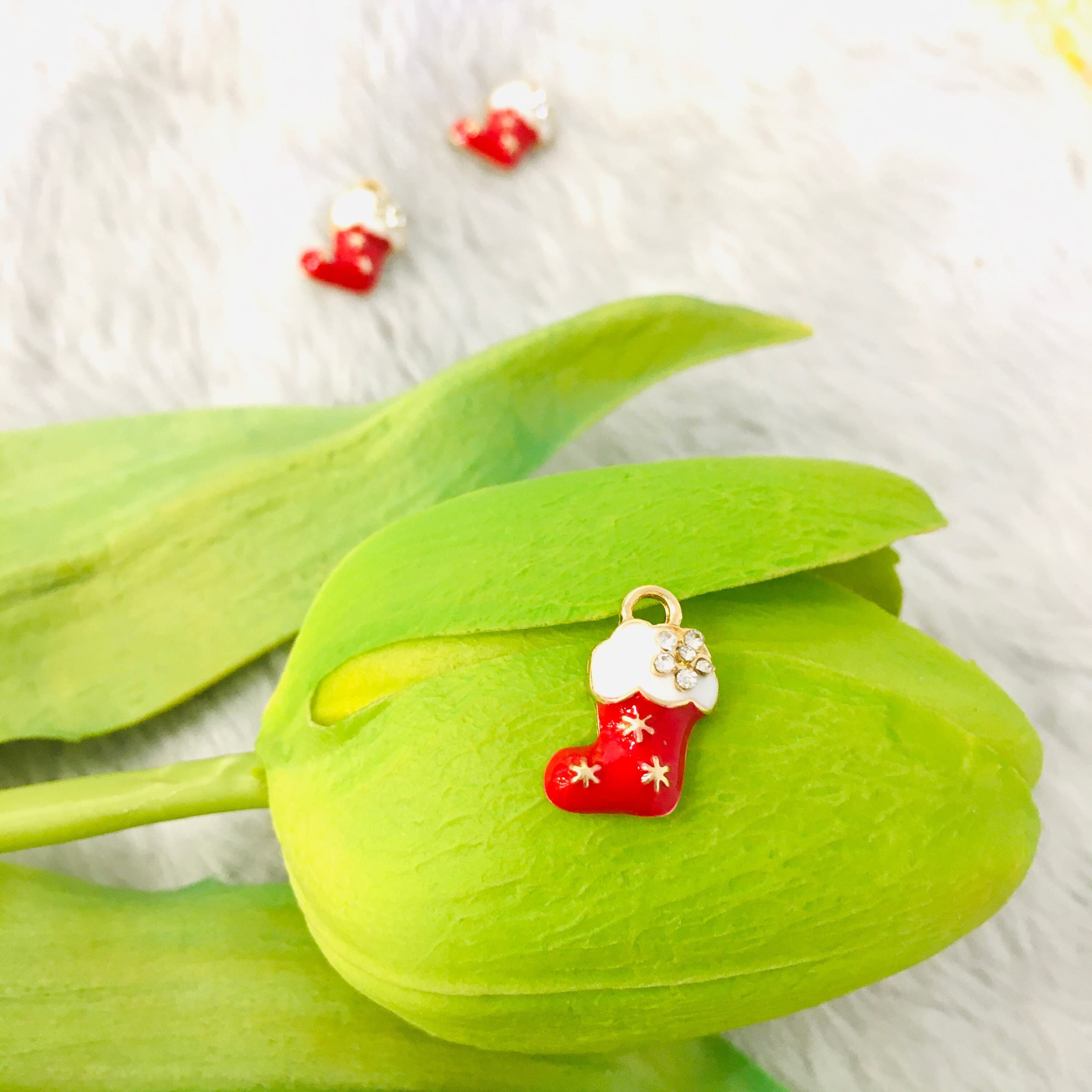Christmas Stocking Charm, Enamel Christmas Stocking Stuffer Charm, Christmas Pendant, 6pc, Holiday Charm, Bulk, Bellaire Wholesale, Supplier