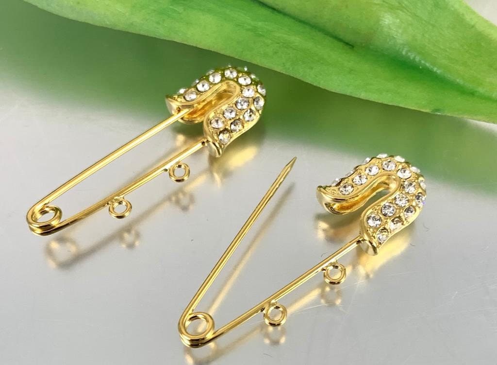 2 Loop Safety Pin, Charm Pin, Pin Charm Holder, Cubic Zirconia, 18k Gold Plated Stroller Pin, Baby pin, Safety Pin, Crib Pin, Safety Brooch - image 5