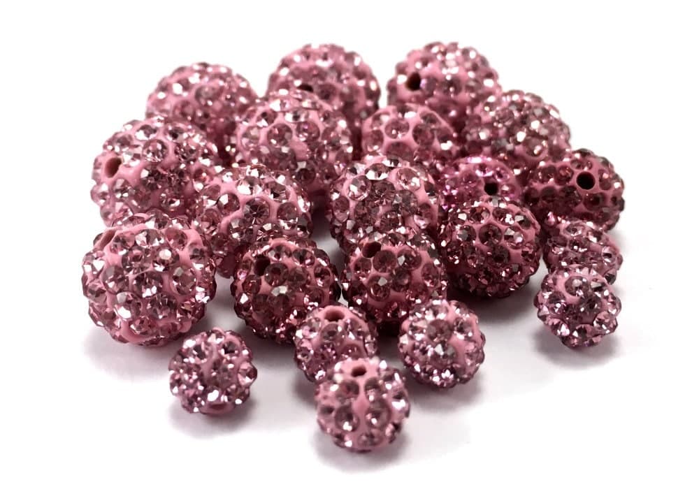 10mm Light Pink Rhinestone Bead, 10mm Disco bead, Light Pink bead, Pink Sparkle beads, Small crystal bead, Canadian Supplier, Wholesale